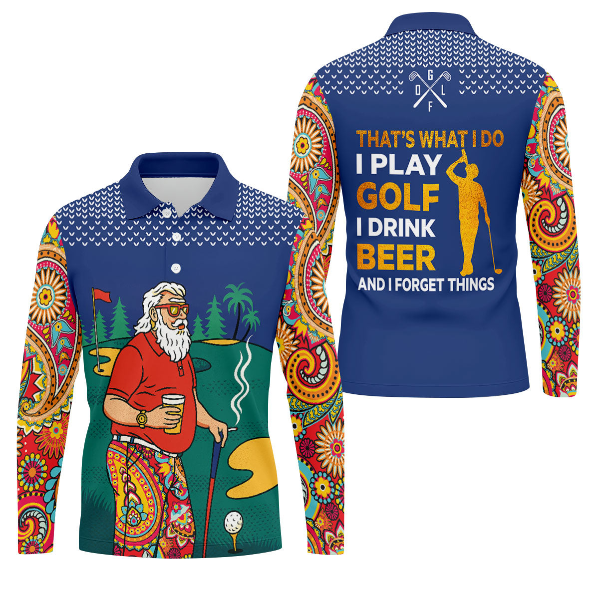 Vintage Bearded Golfer With Paisley Pants Golf Polo Shirt, Hawaiian Golf Shirt, Mens Golf Polo