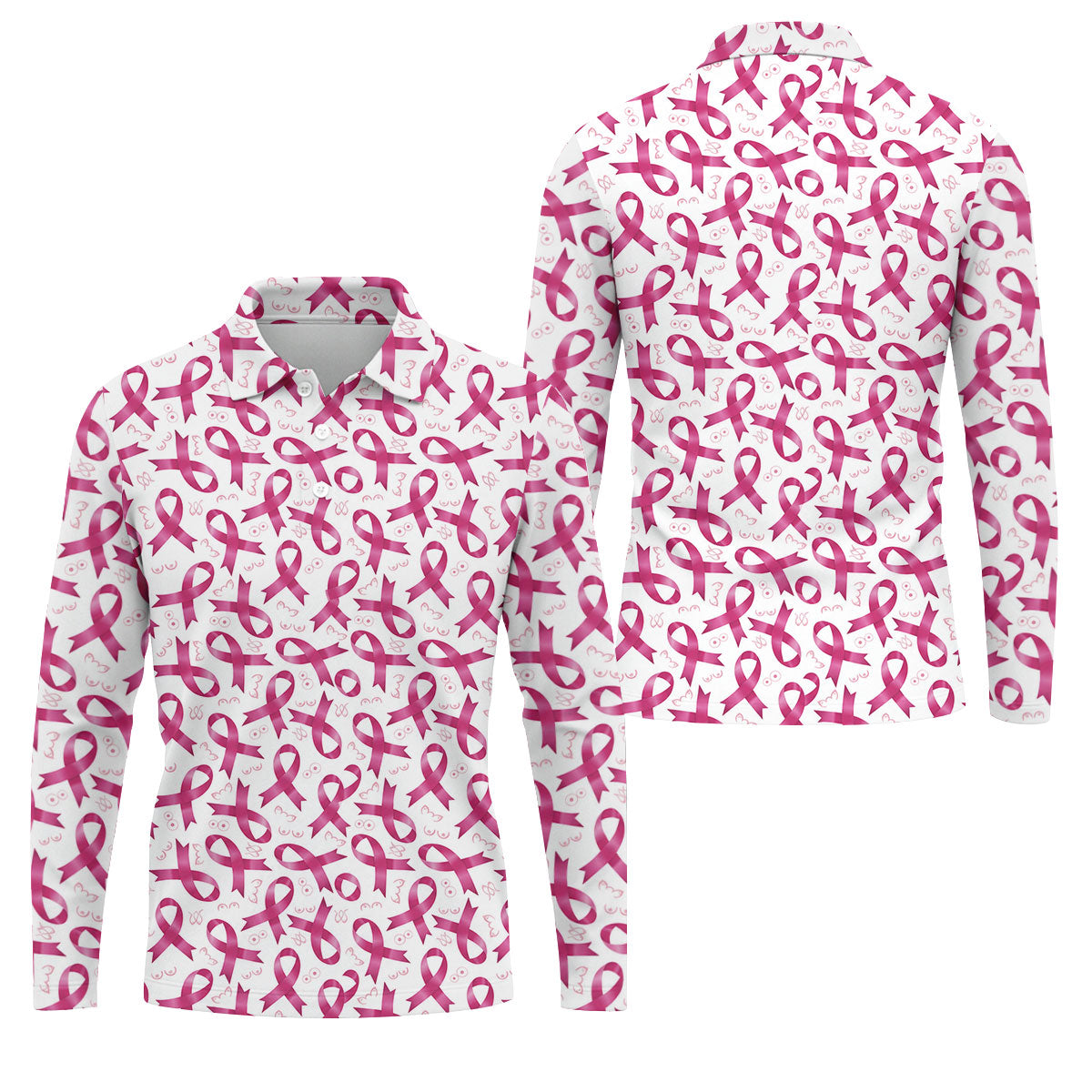 Glossy Pink Ribbon Breast Cancer Polo Shirt, Men's Golf Shirt, Mens Golf Apparel