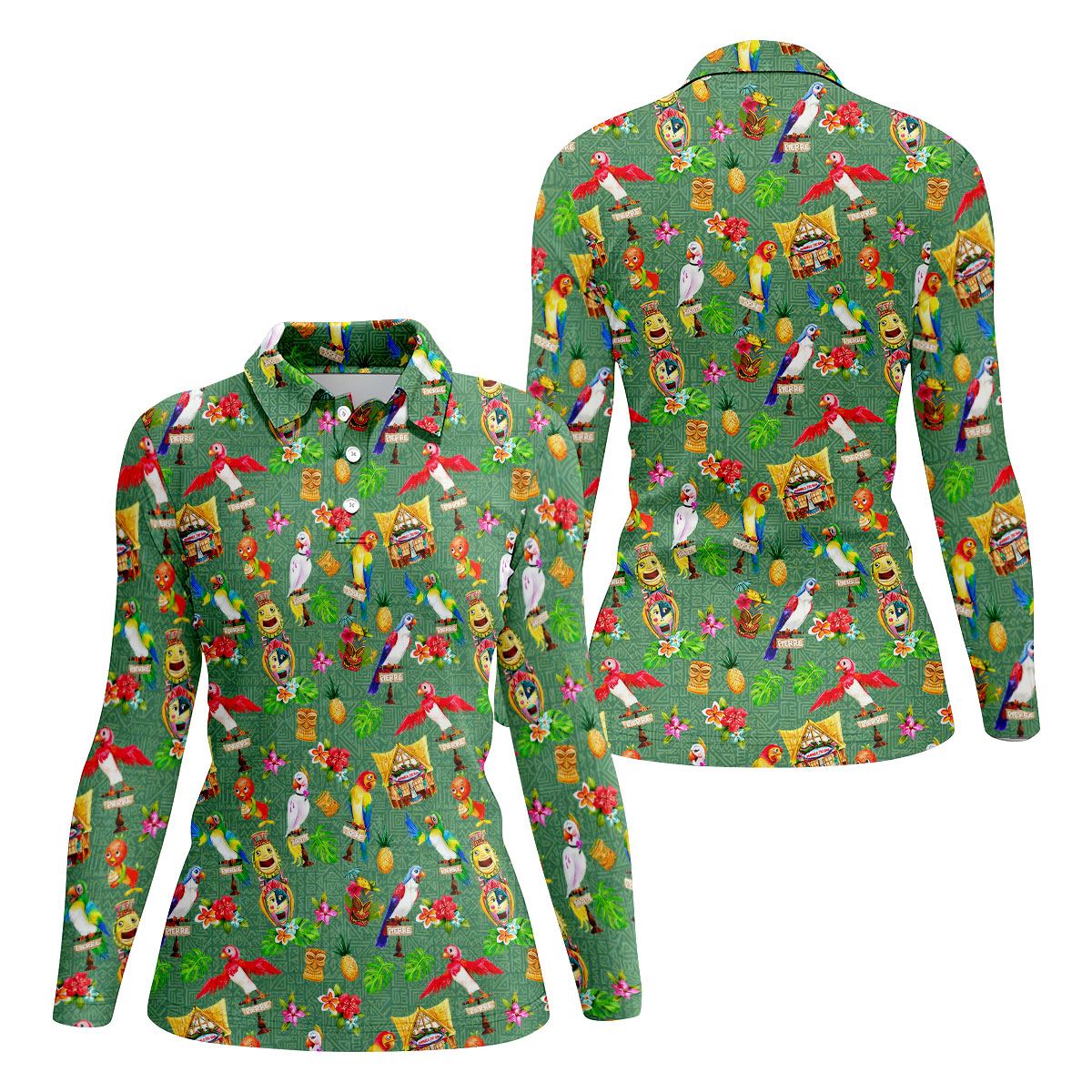 Tropical Tiki Parrot Island Hawaiian Golf Polo Shirt, Women's Golf Polo, Performance Golf Shirt