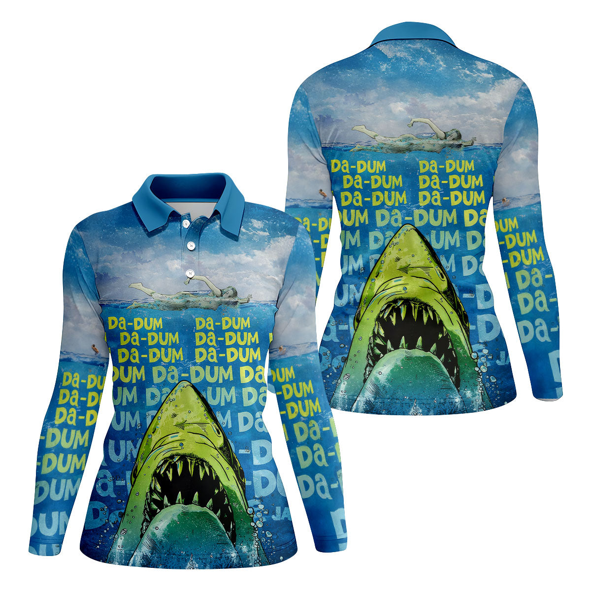 Funny Shark Da Dum Ocean Attack Golf Polo Shirt, Golf Shirts For Women, Women's Golf Apparel