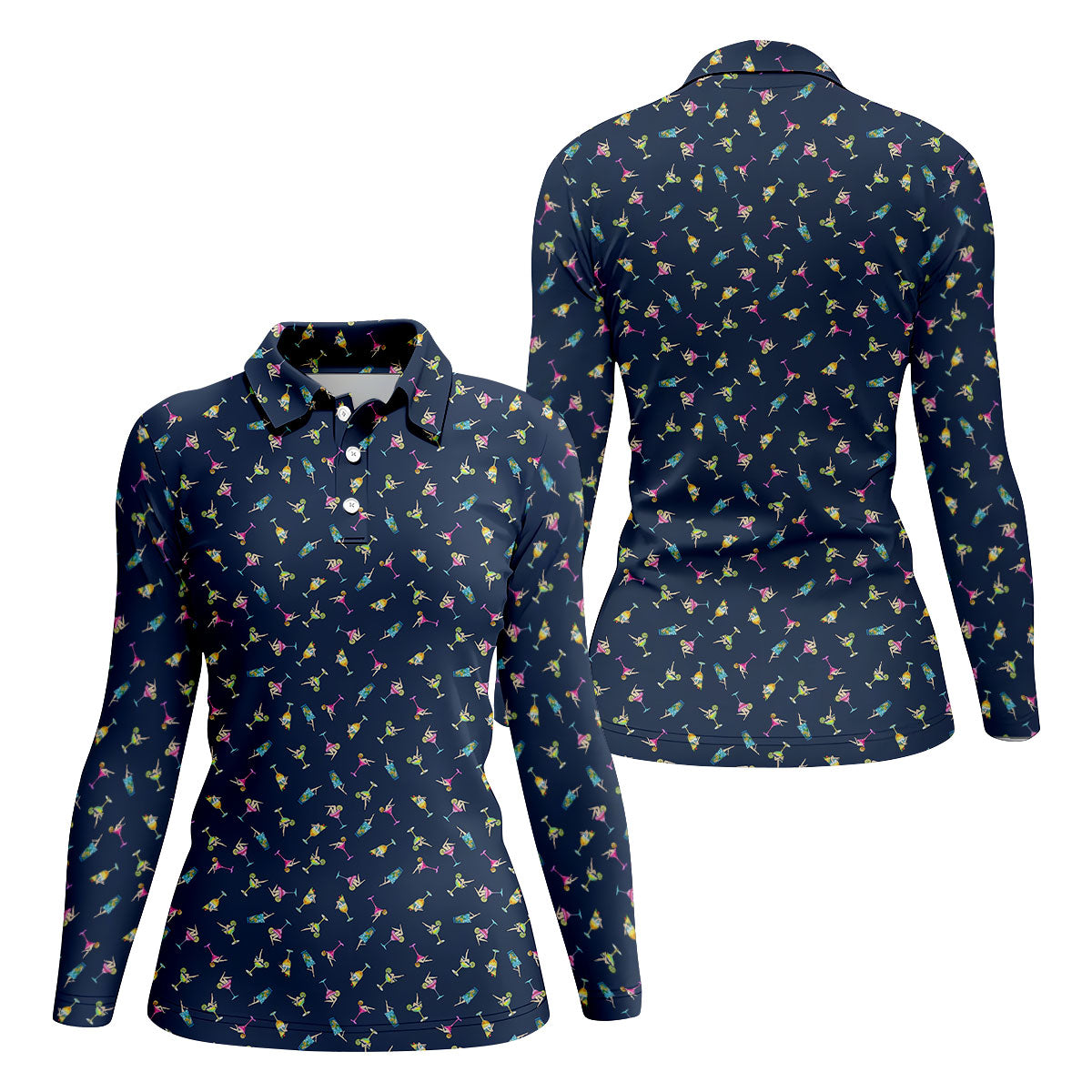 Tropical Cocktail Pinup Pattern Golf Shirt, Women’s Golf Apparel, Golf Polo For Women