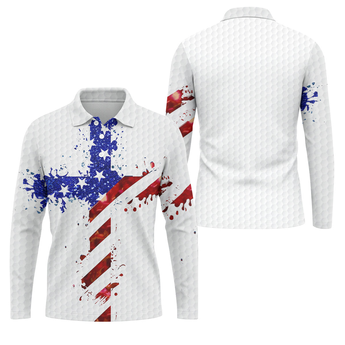 Red White Blue Paint Splash Faith Cross Patriotic Golf Shirt, 250 Years 4th Of July Golf Shirts For Men