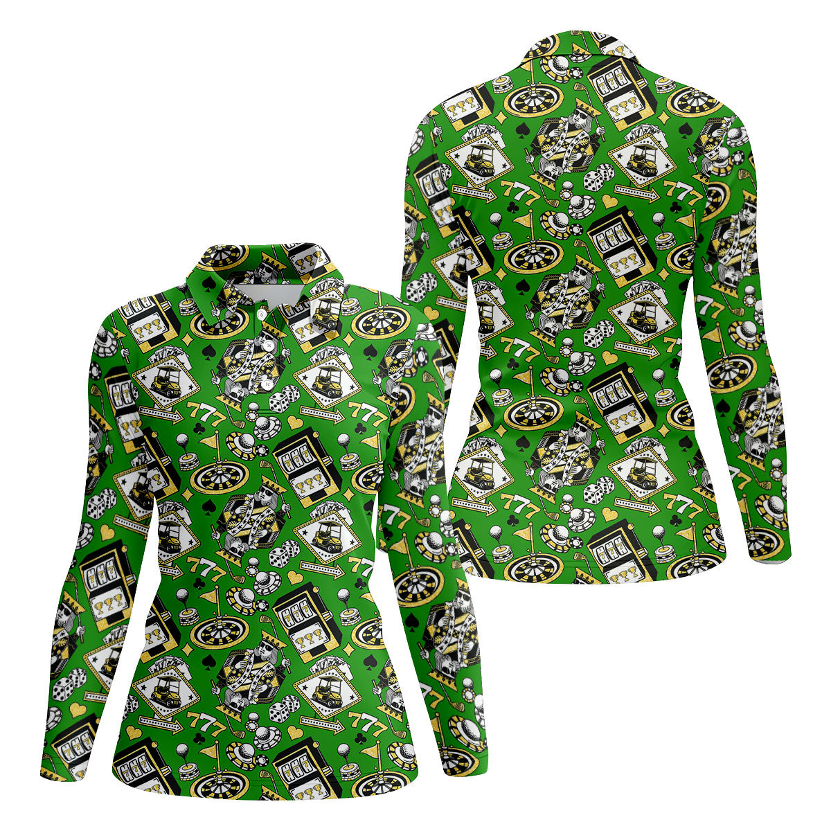 Casino Golf Pattern Green Hawaiian Golf Polo Shirt, Ladies Golf Shirt, Women's Golf Apparel
