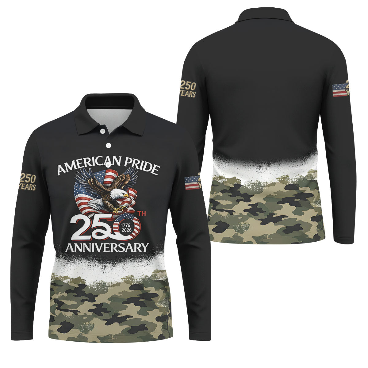 American Pride 250th Anniversary Camo Golf Shirt, Patriotic 4th Of July Golf Shirts For Men