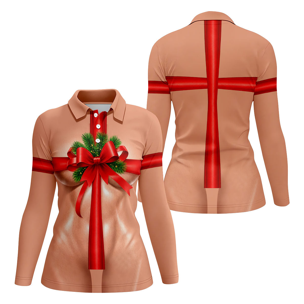 Christmas Red Bow Gift Golf Polo Shirt, Ladies Golf Shirts, Golf Shirts For Women