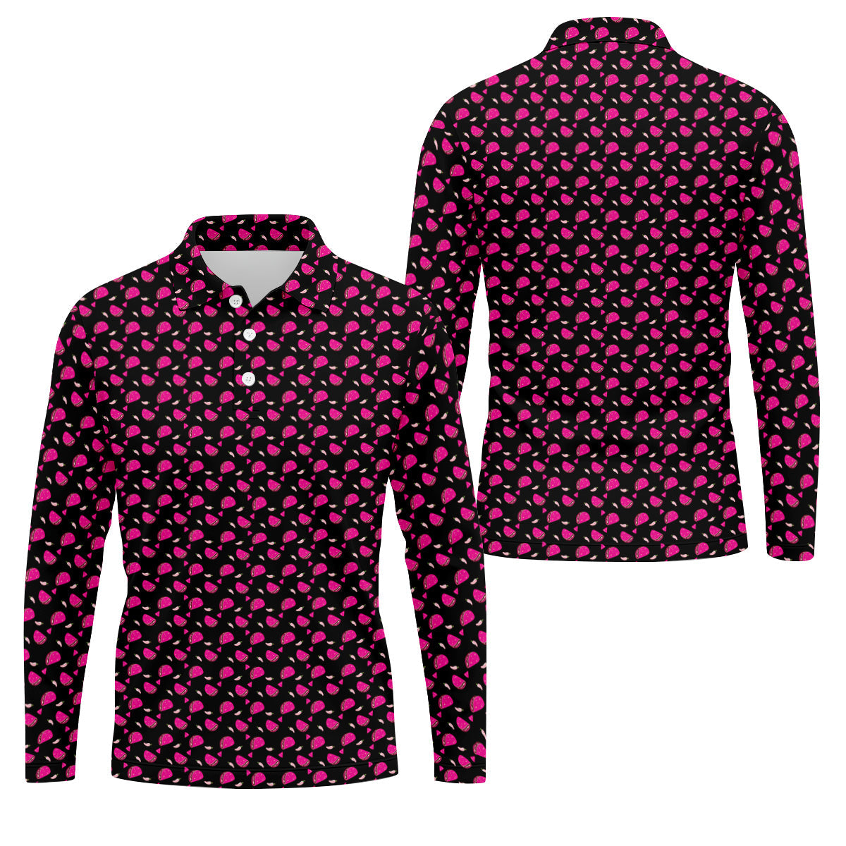 The Pink Taco Seamless Pattern Black Golf Shirt, Golf Tops For Men, Tacos Lover Golf Gift For Men