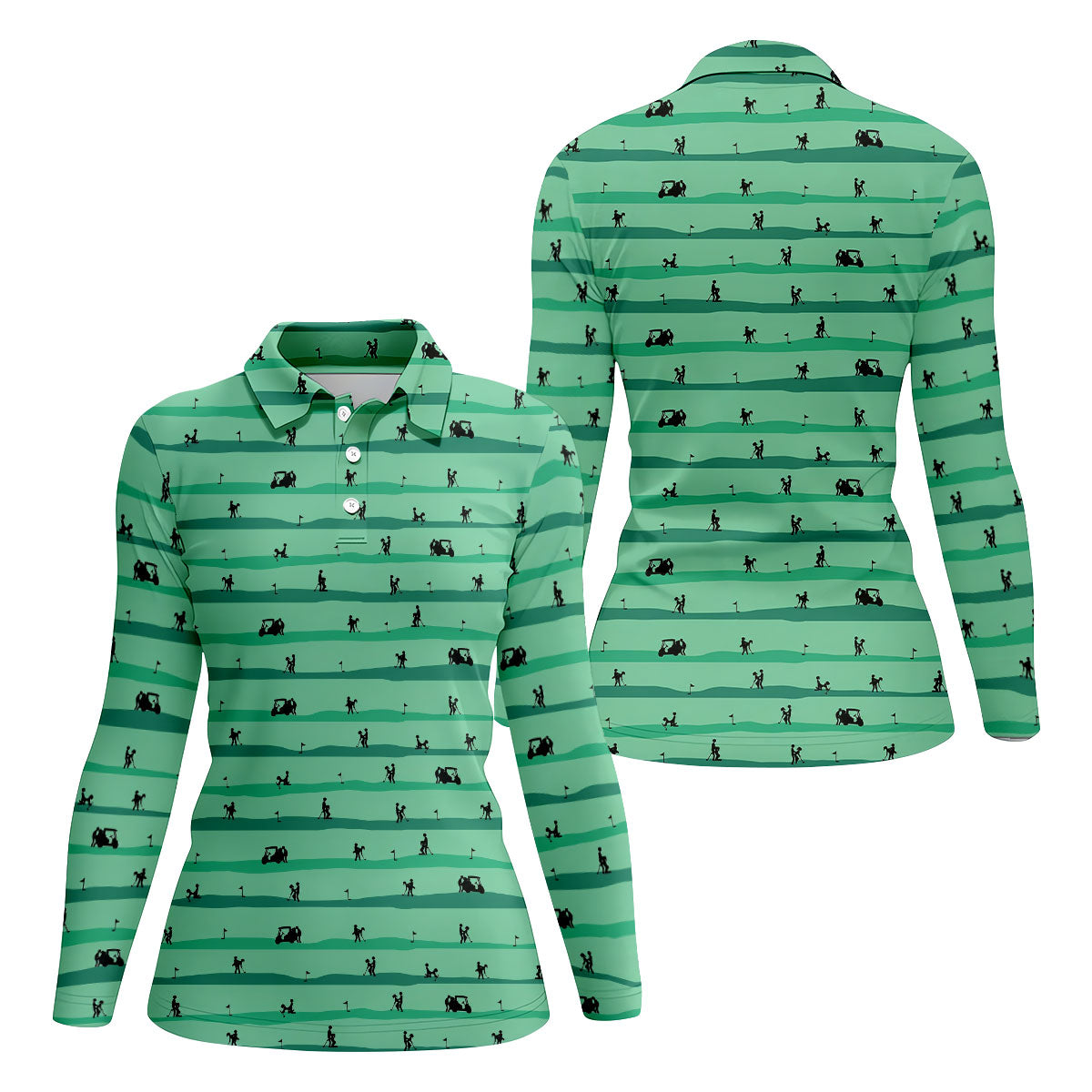 Funny Golf Couple Silhouette Pattern Polo Shirt, Golf Tops For Women, Ladies Golf Shirts
