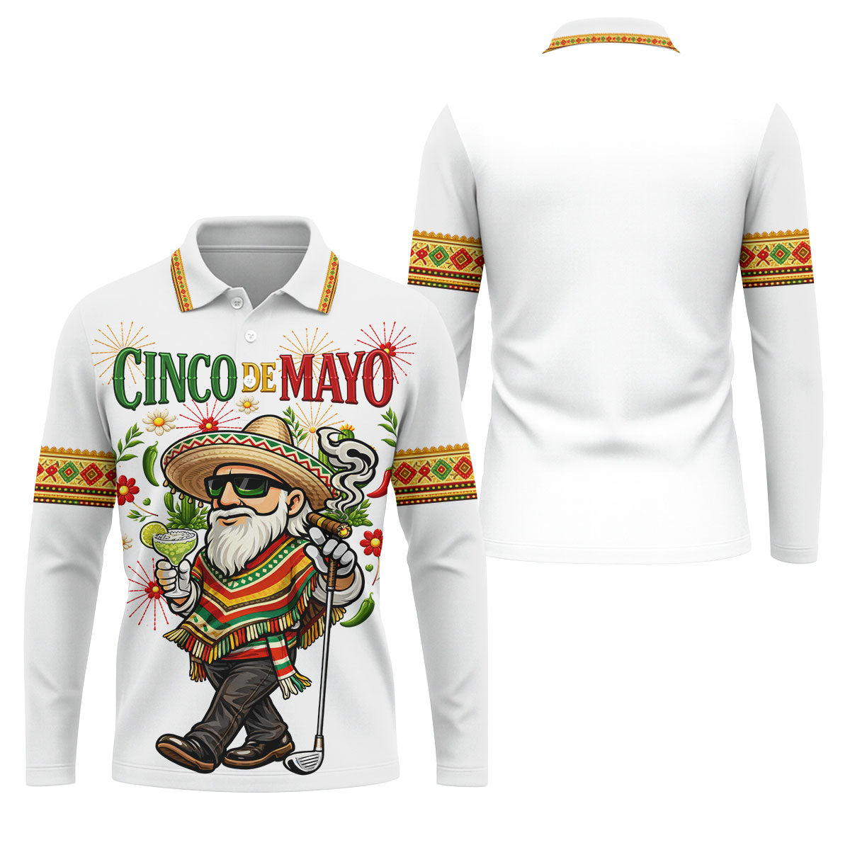 Margarita Man Cinco De Mayo Celebration White Golf Shirt, Fiesta Theme Golf Shirts For Men