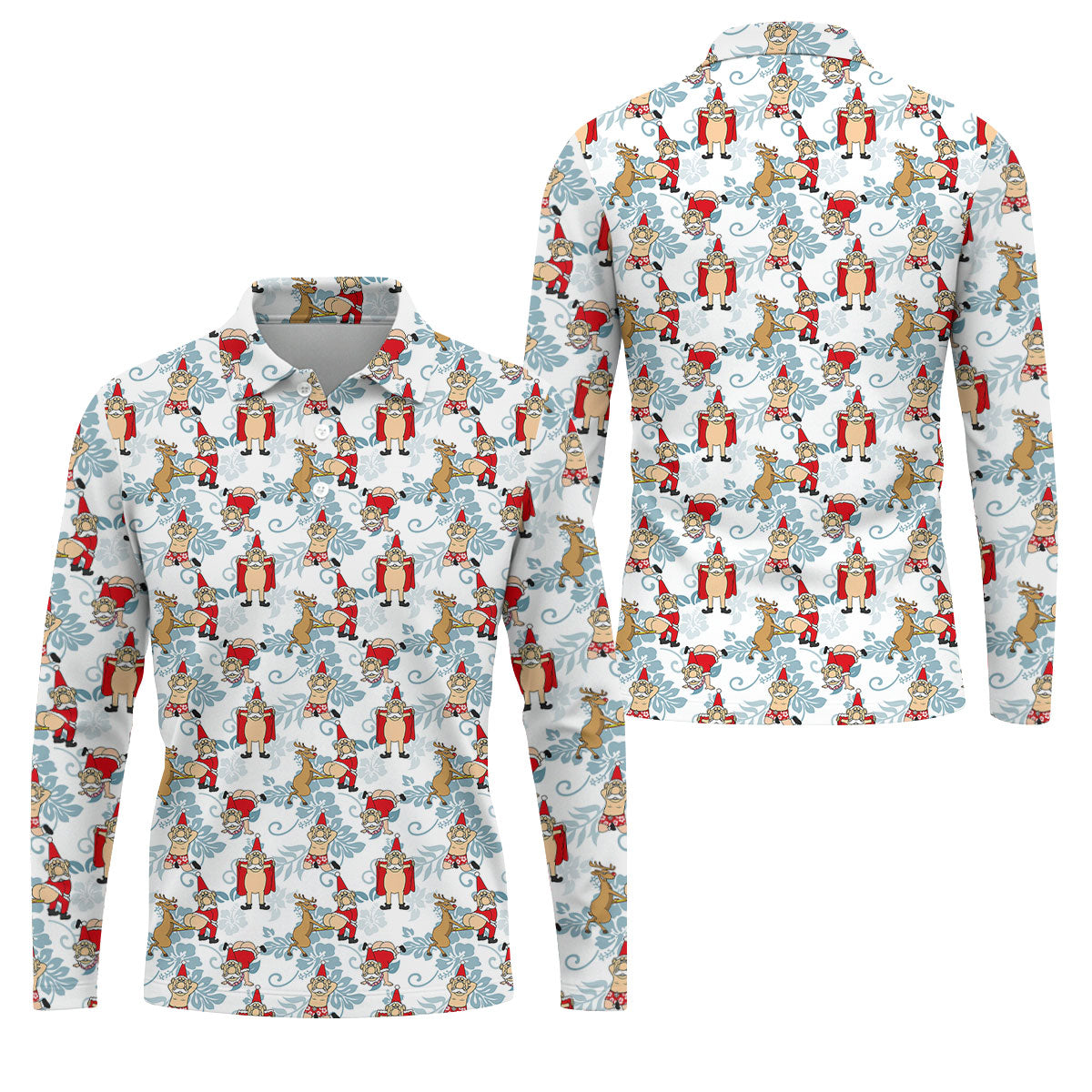 Funny Santa Reindeer Christmas Hawaiian Polo Shirt, Mens Golf Polo, Golf Shirts For Men