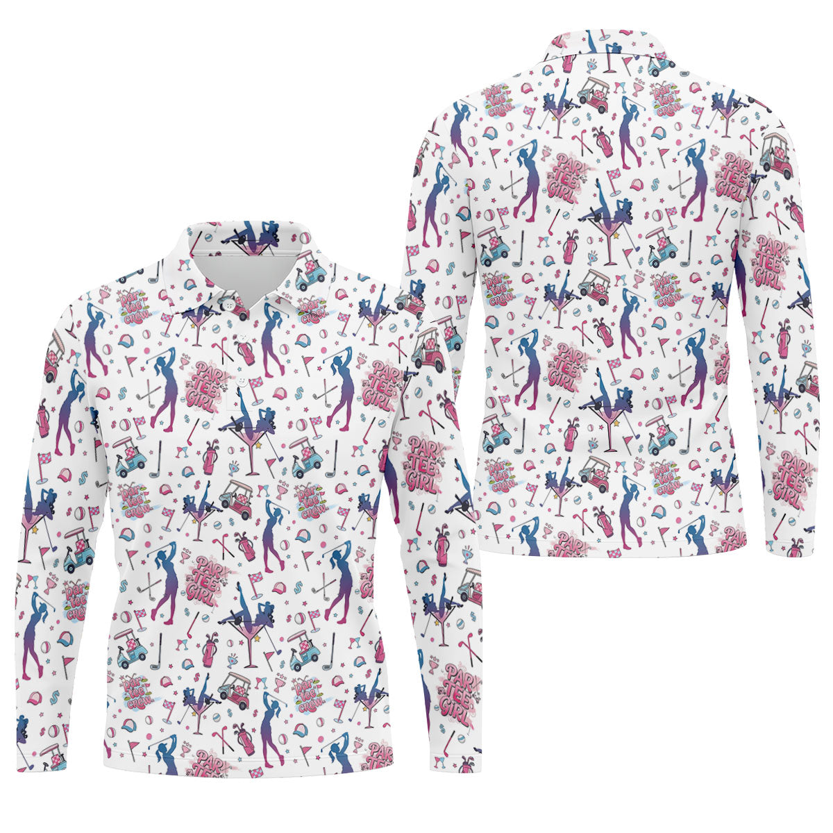 Funny Par Tee Girl Golfer Pattern Golf Polo Shirt, Polo Shirts For Men, Mens Golf Apparel