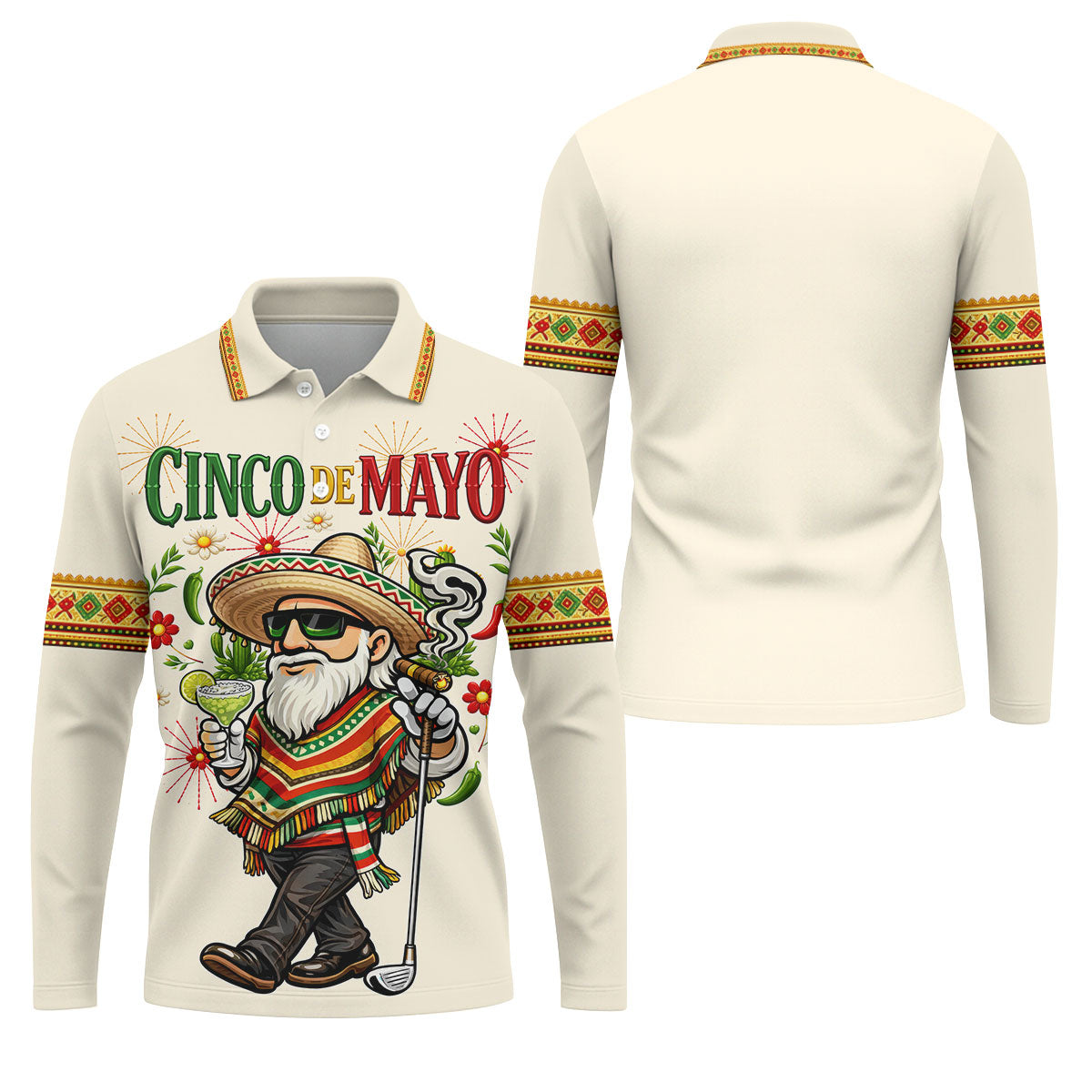Margarita Man Cinco De Mayo Celebration Beige Golf Shirt, Fiesta Theme Golf Shirts For Men