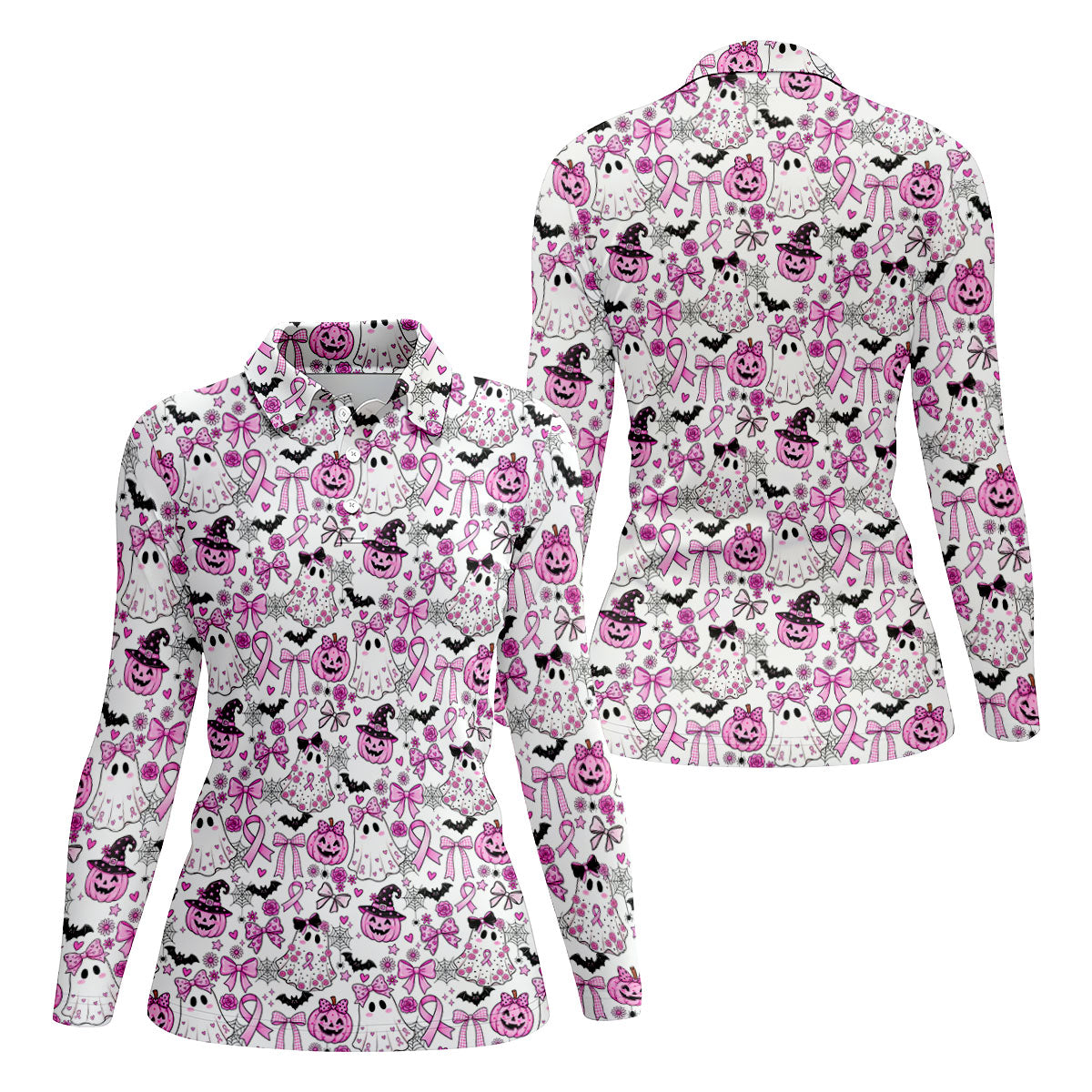 Pink Breast Cancer Witch Halloween Golf Polo Shirt, Womens Golf Polo, Golf Shirts For Women
