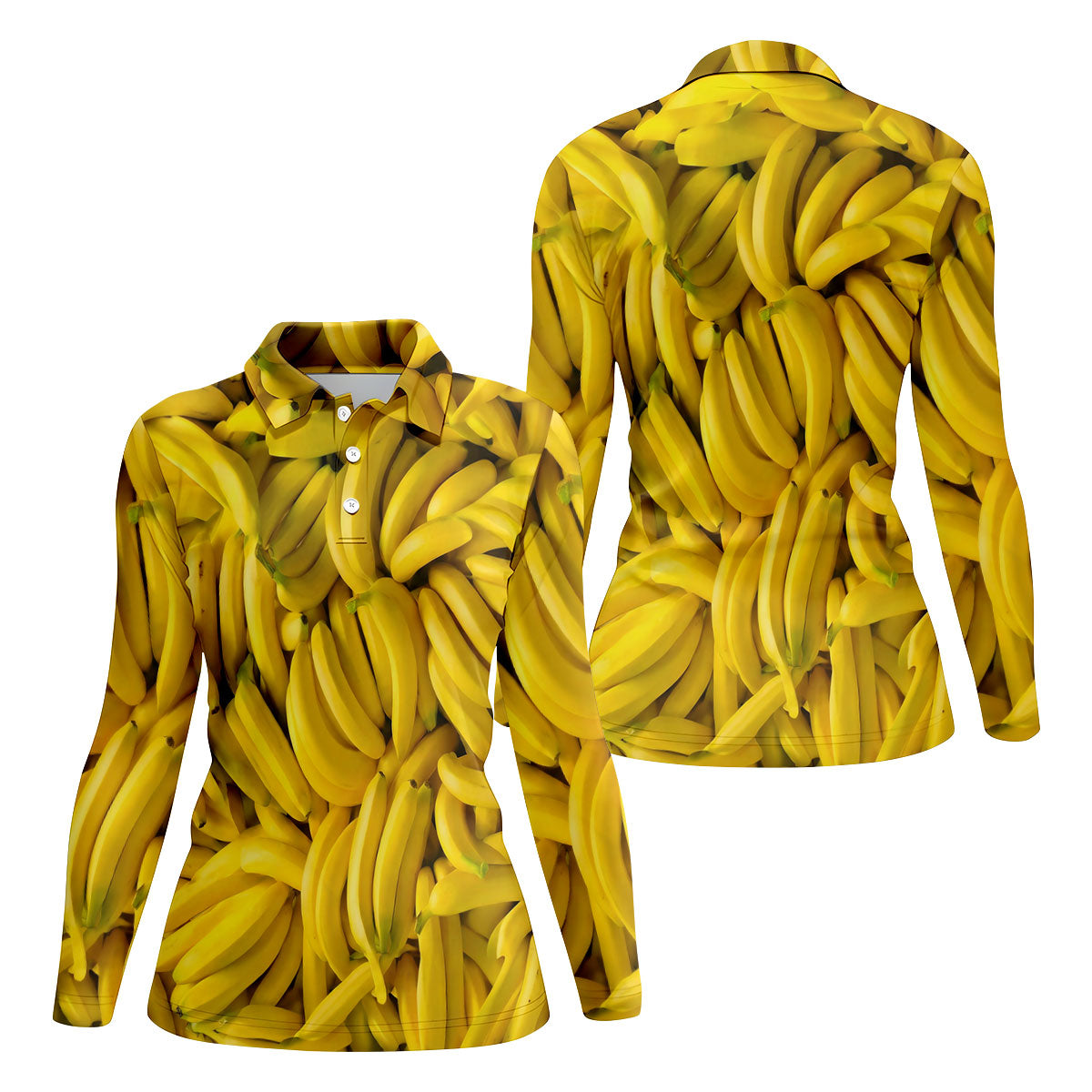 Realistic Banana Print Hawaiian Golf Shirt, Golf Tops For Women, Performance Golf Shirt