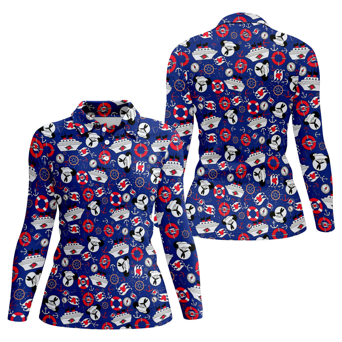 Nautical Cruise Pattern Golf Polo Shirt, Women's Golf Apparel, Printed Golf Shirt