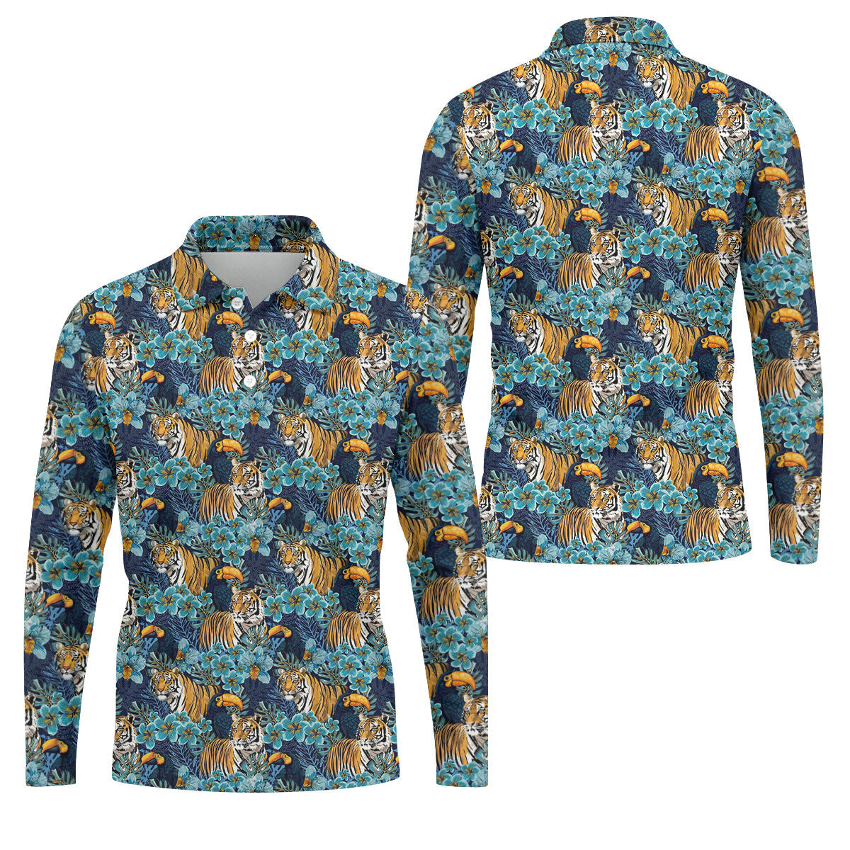 Tiger And Toucan Tropical Foliage Hawaiian Golf Shirt, Polo Shirts For Men, Golfing Apparel