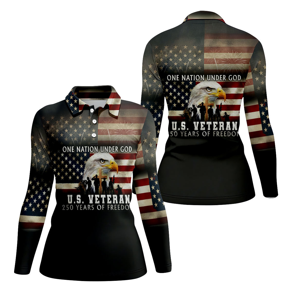 One Nation Under God US Veteran 250 Years Of Freedom Patriotic Golf Shirt, Golf Shirt For Women