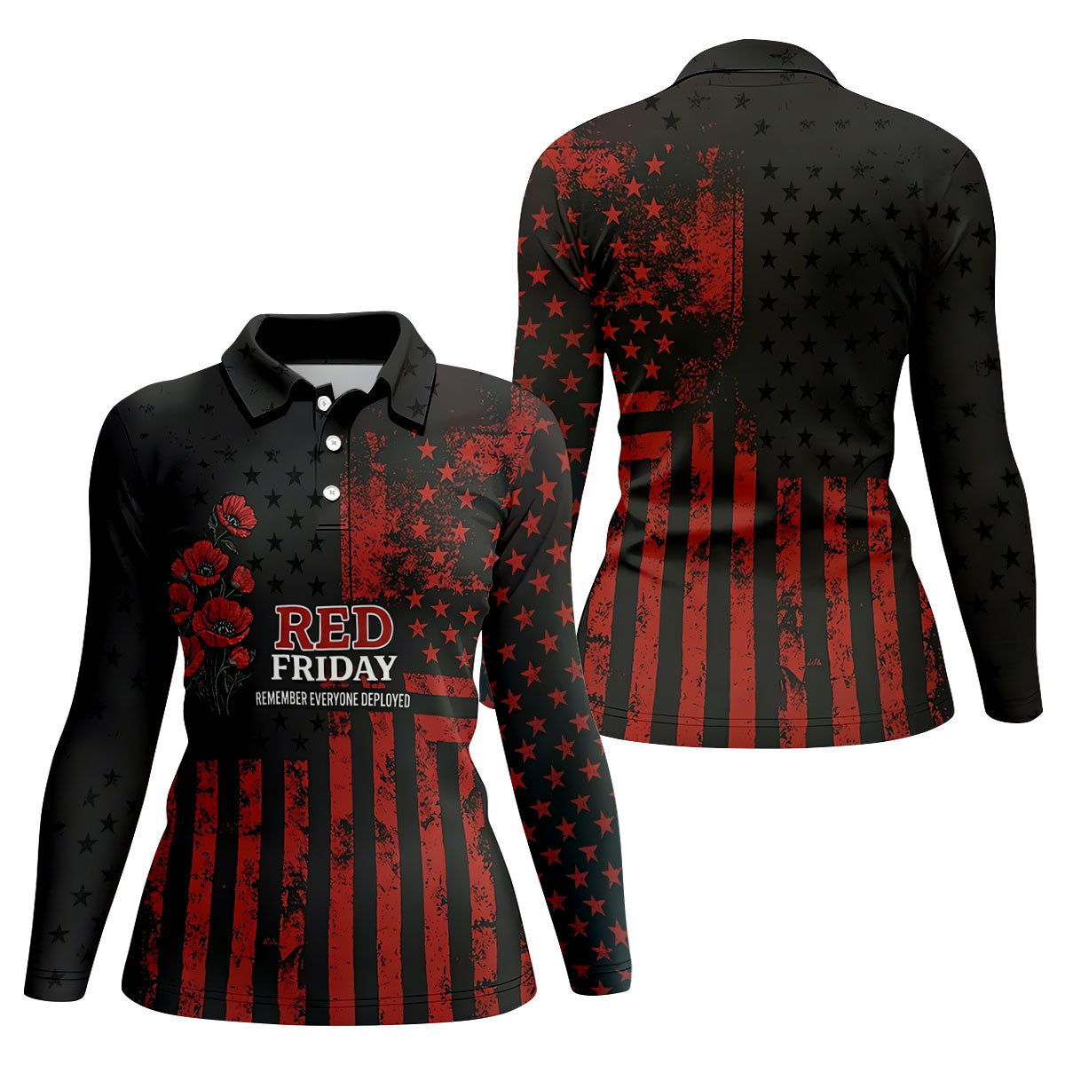Red Friday American Flag Poppy Golf Polo Shirt, Ladies Golf Shirt, Golf Tops For Women