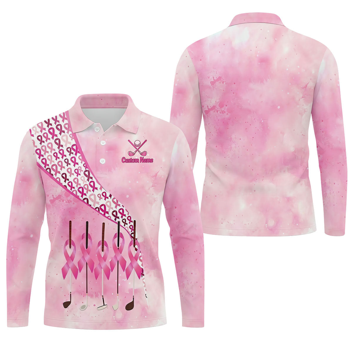 Custom Golf Club Breast Cancer Ribbon Polo Shirt, Mens Golf Shirts, Polo Shirts For Men