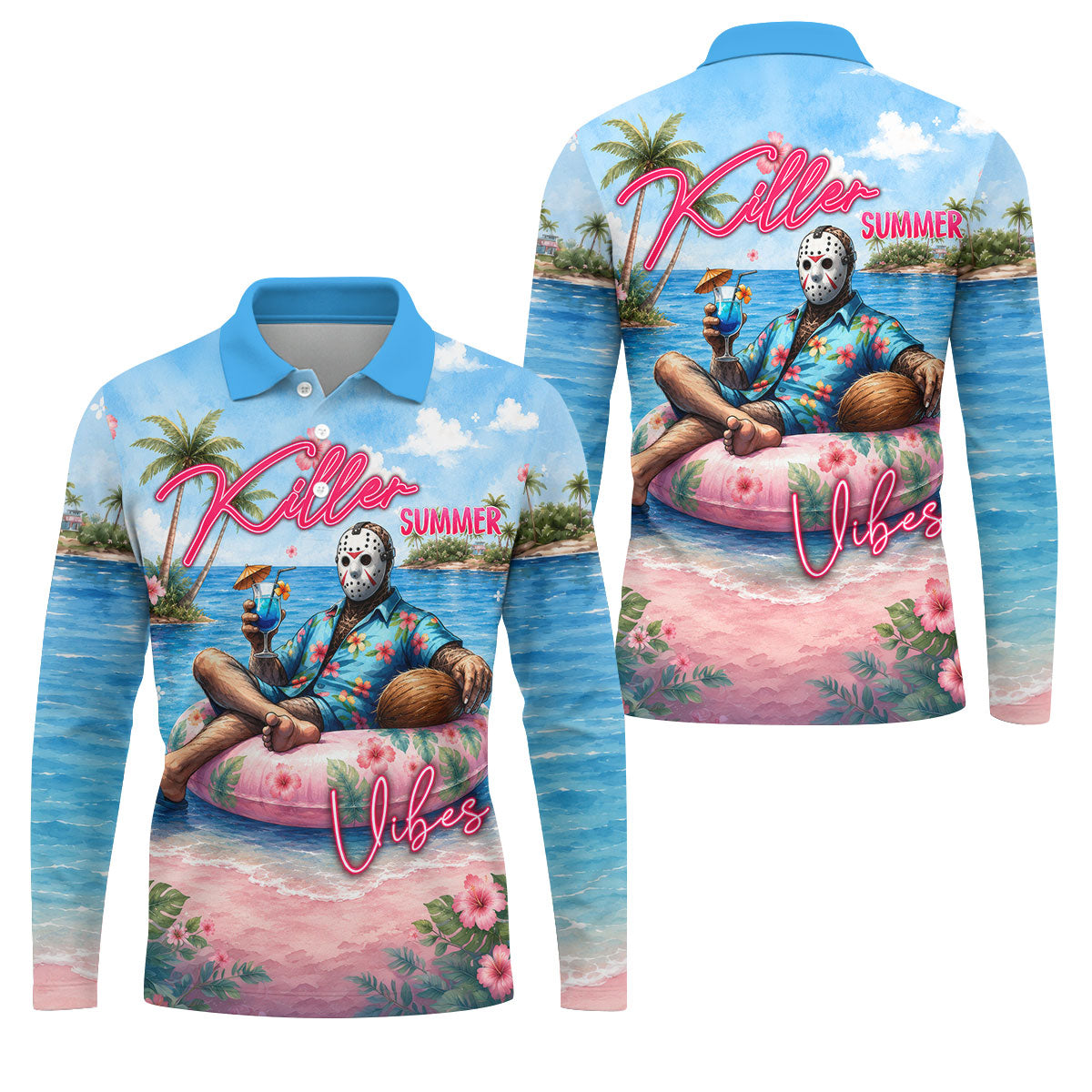 Killer Summer Vibes Mask Slasher Golf Polo Shirt, Mens Golf Polo, Printed Golf Shirts