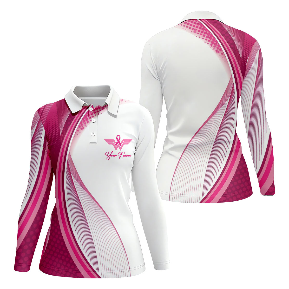 Custom Pink Ribbon Breast Cancer Golf Polo Shirt, Golf Tops For Women, Ladies Golf Shirt