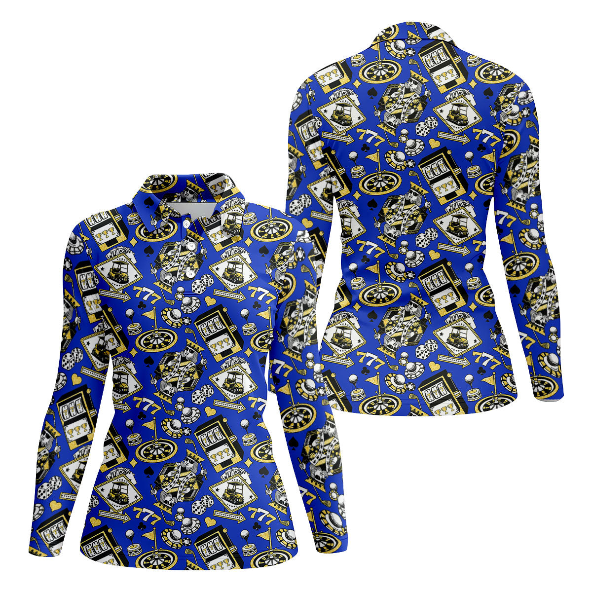 Casino Golf Pattern Blue Hawaiian Golf Polo Shirt, Women's Golf Polo, Golf Shirts For Women