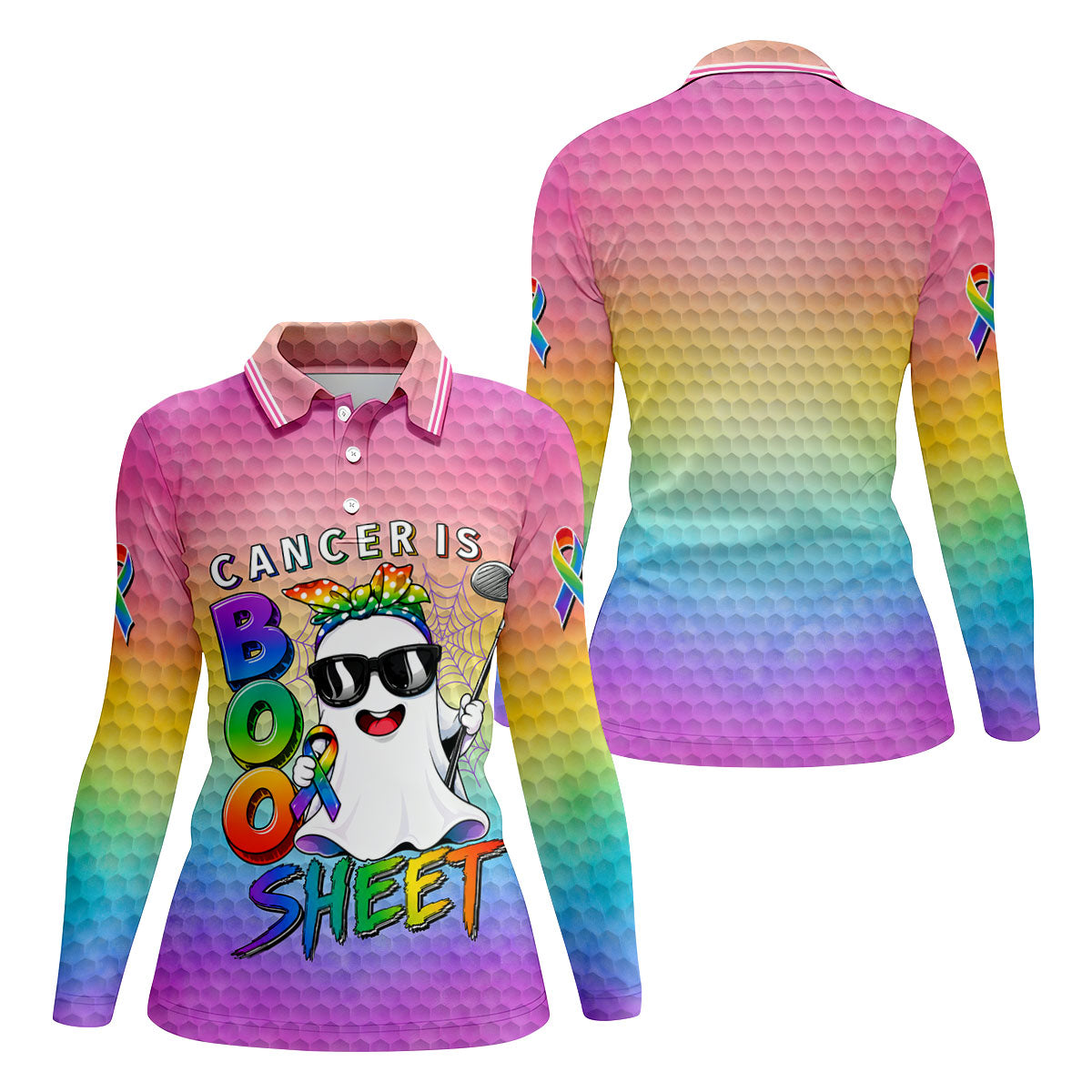 Cancer Is Boo Sheet Ghost Golf Polo Shirt, Women's Golf Polo, Golf Tops For Women