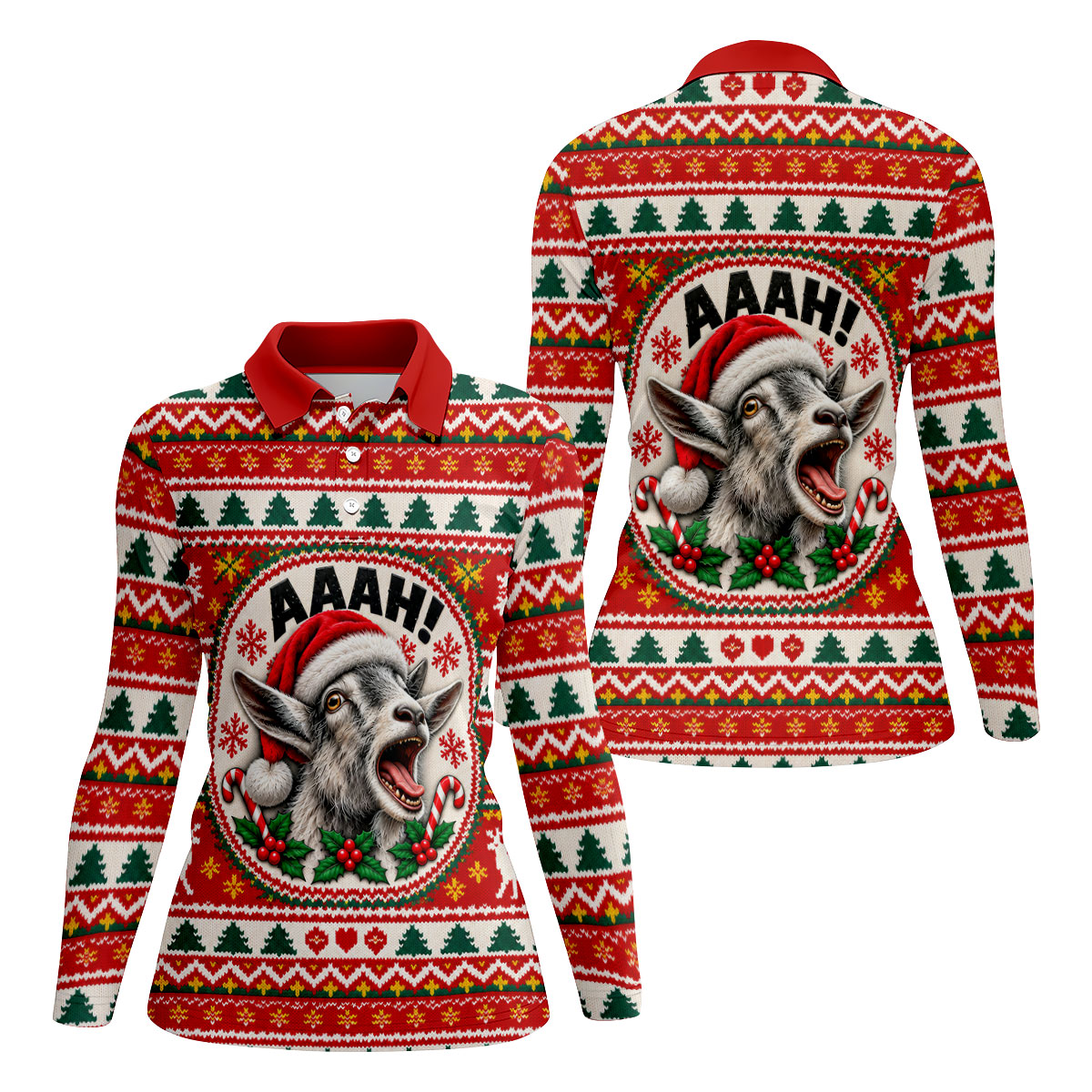 Funny Screaming Goat Christmas Golf Shirt, Ladies Golf Shirts, Golf Tops For Women