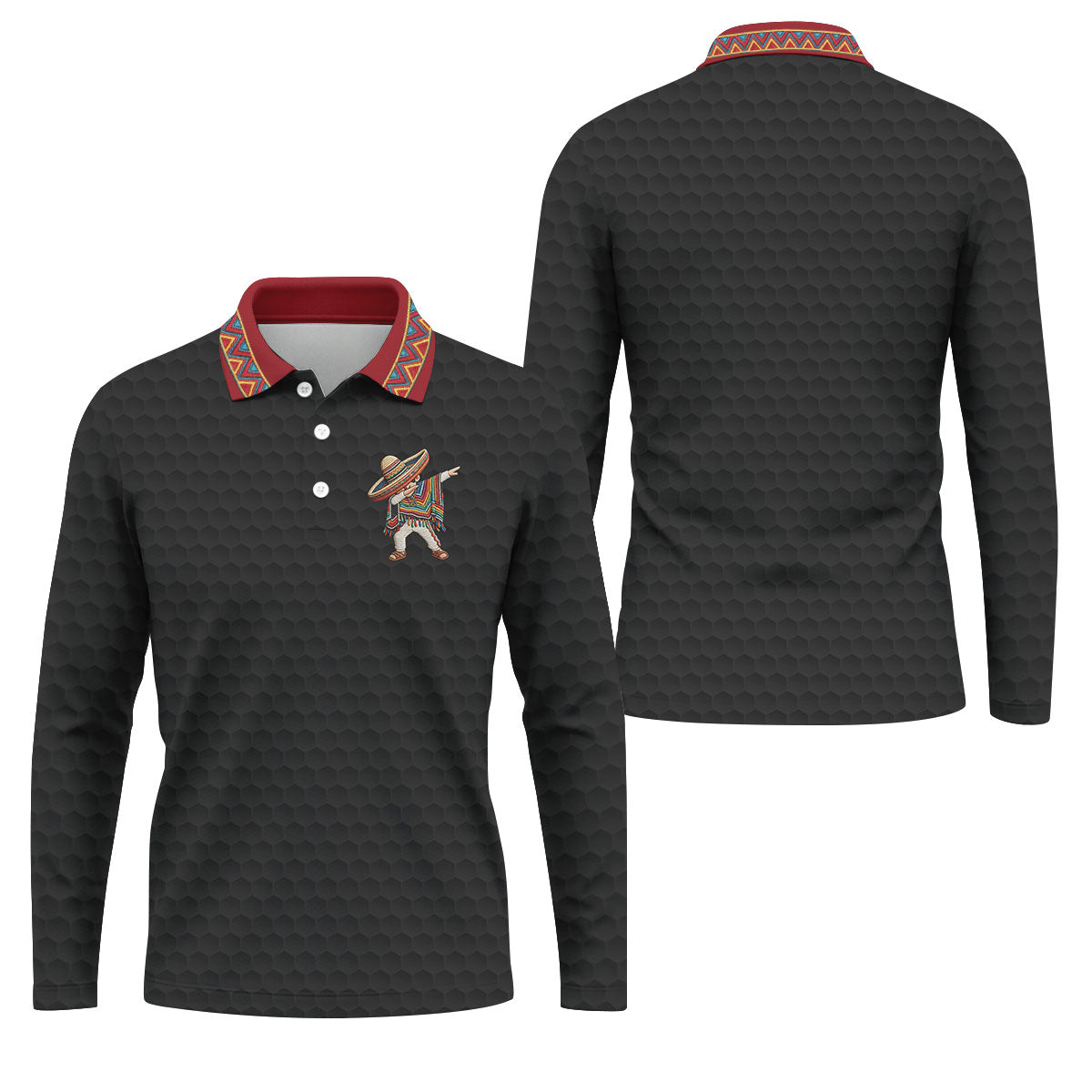 Cinco De Mayo Celebration Golf Ball Pattern Black Golf Shirt, Polo Shirts For Men