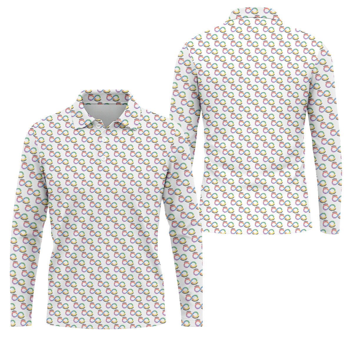 Embrace Neurodiversity Rainbow Infinity Symbol Autism Awareness White Golf Shirt, Golf Shirts For Men
