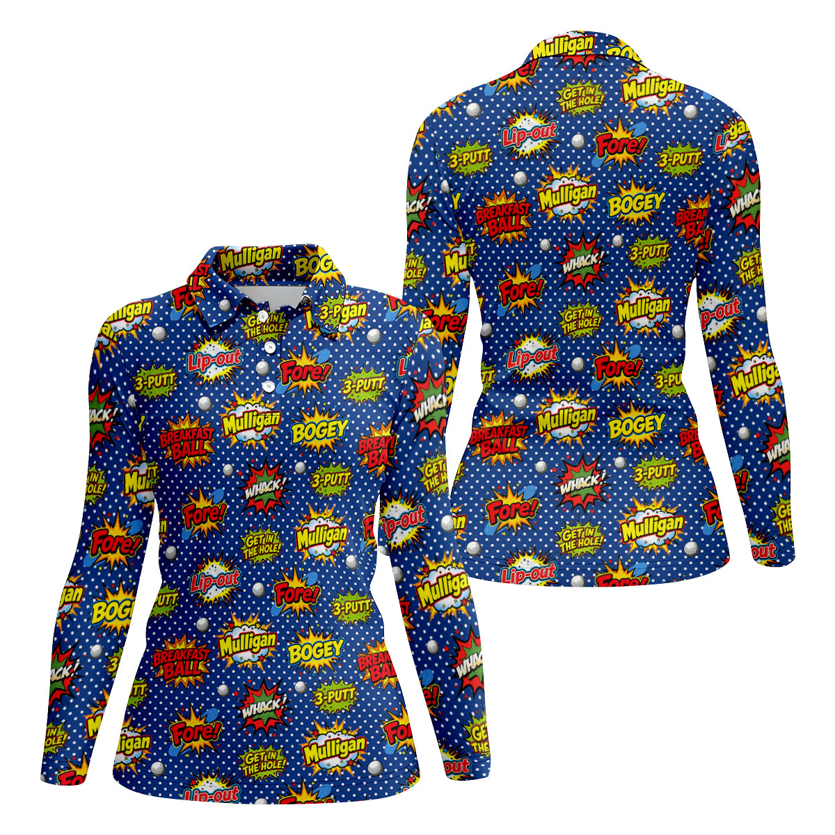 Funny Comic Pop Art Golf Shirt, Hawaiian Golf Shirt, Golf Shirts For Womens