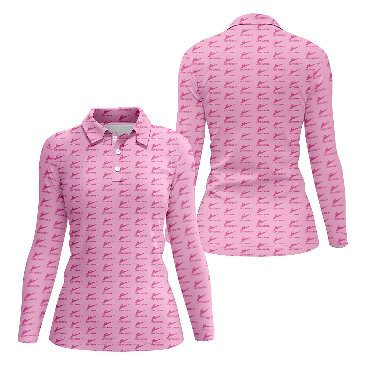 Just Cure It Pink Ribbon Breast Cancer Golf Shirt, Women’s Golf Polo, Ladies Golf Top