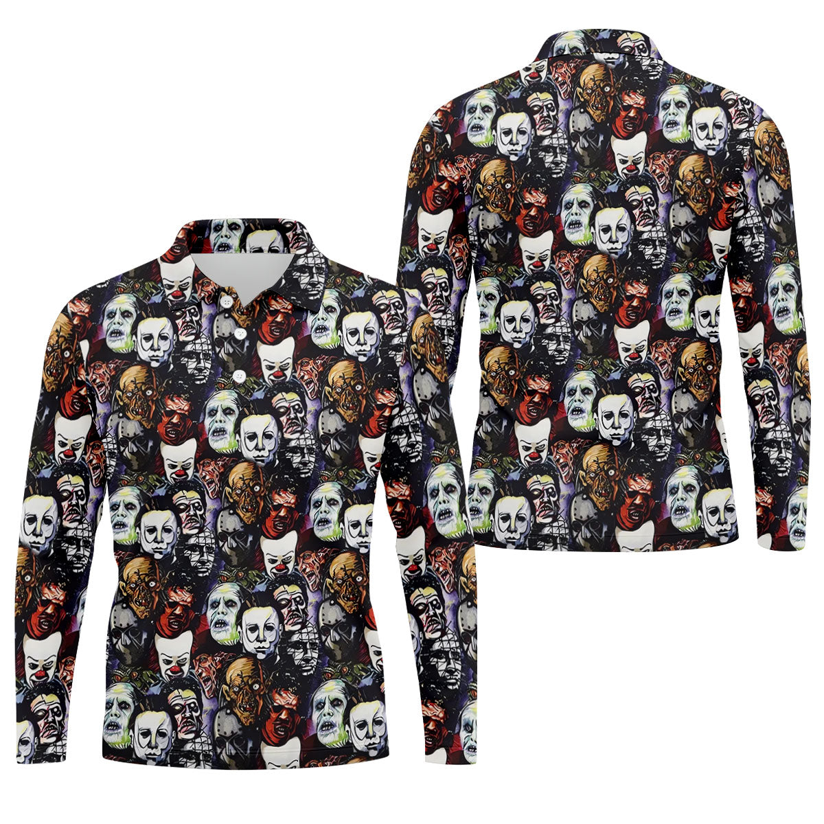 Horror Character Movie Villain Collage Golf Polo Shirt, Men's Golf Polo, Hawaiian Golf Shirt