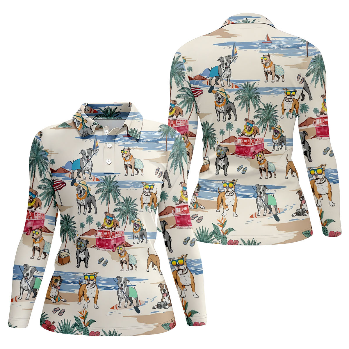 Pit Bull Beach Vacation Tropical Golf Polo Shirt, Golf Shirts For Women, Women's Golf Apparel