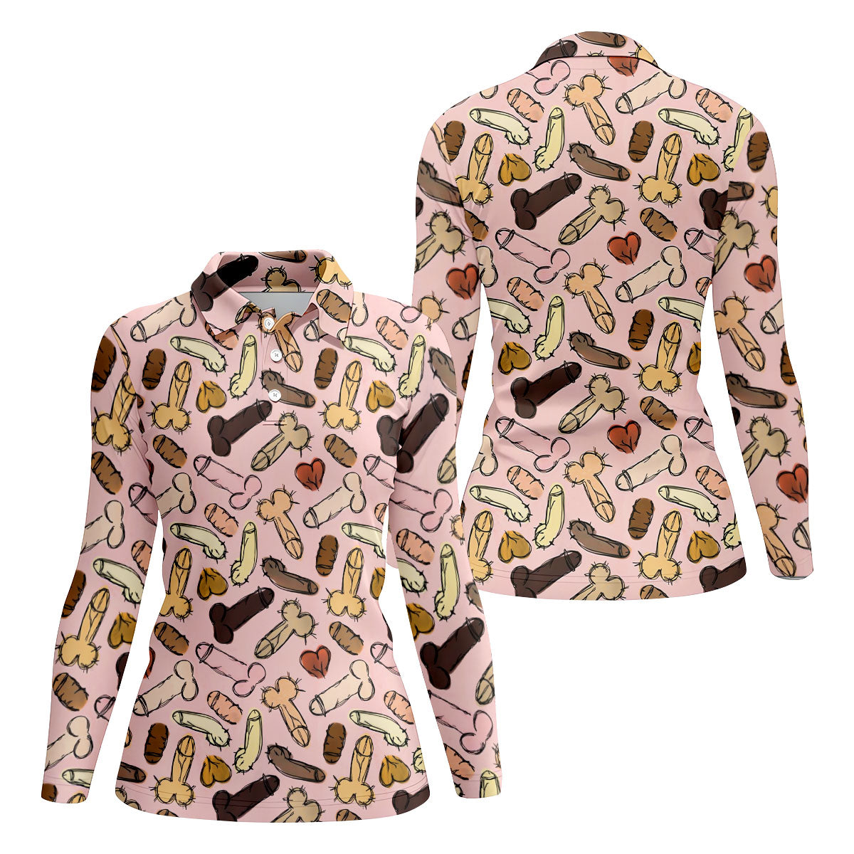 Funny Penis Doodle Pattern Golf Polo Shirt, Women's Golf Tops, Printed Golf Shirt