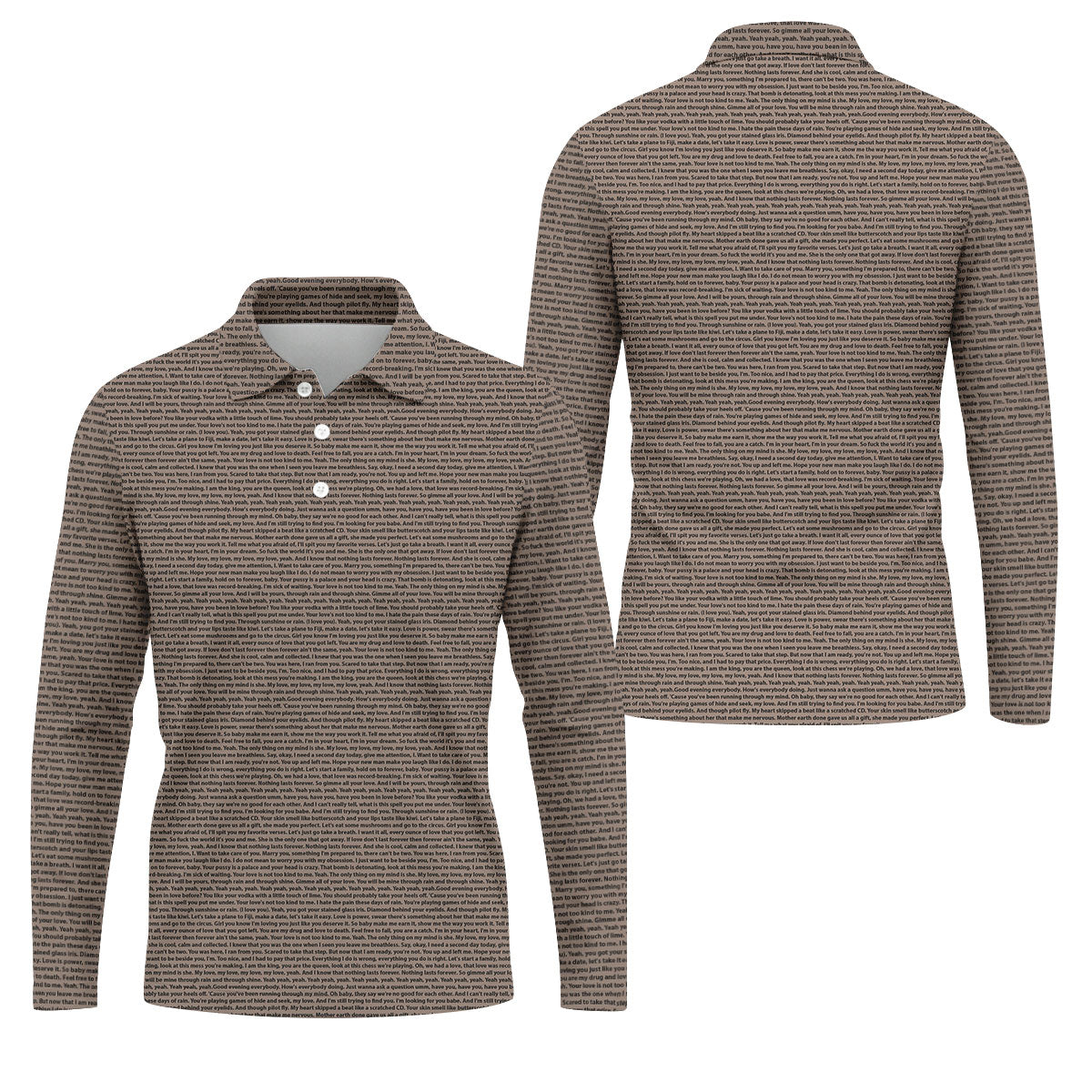 Cream Text Pattern Golf Polo Shirt, Golf Shirts For Men, Printed Golf Shirts