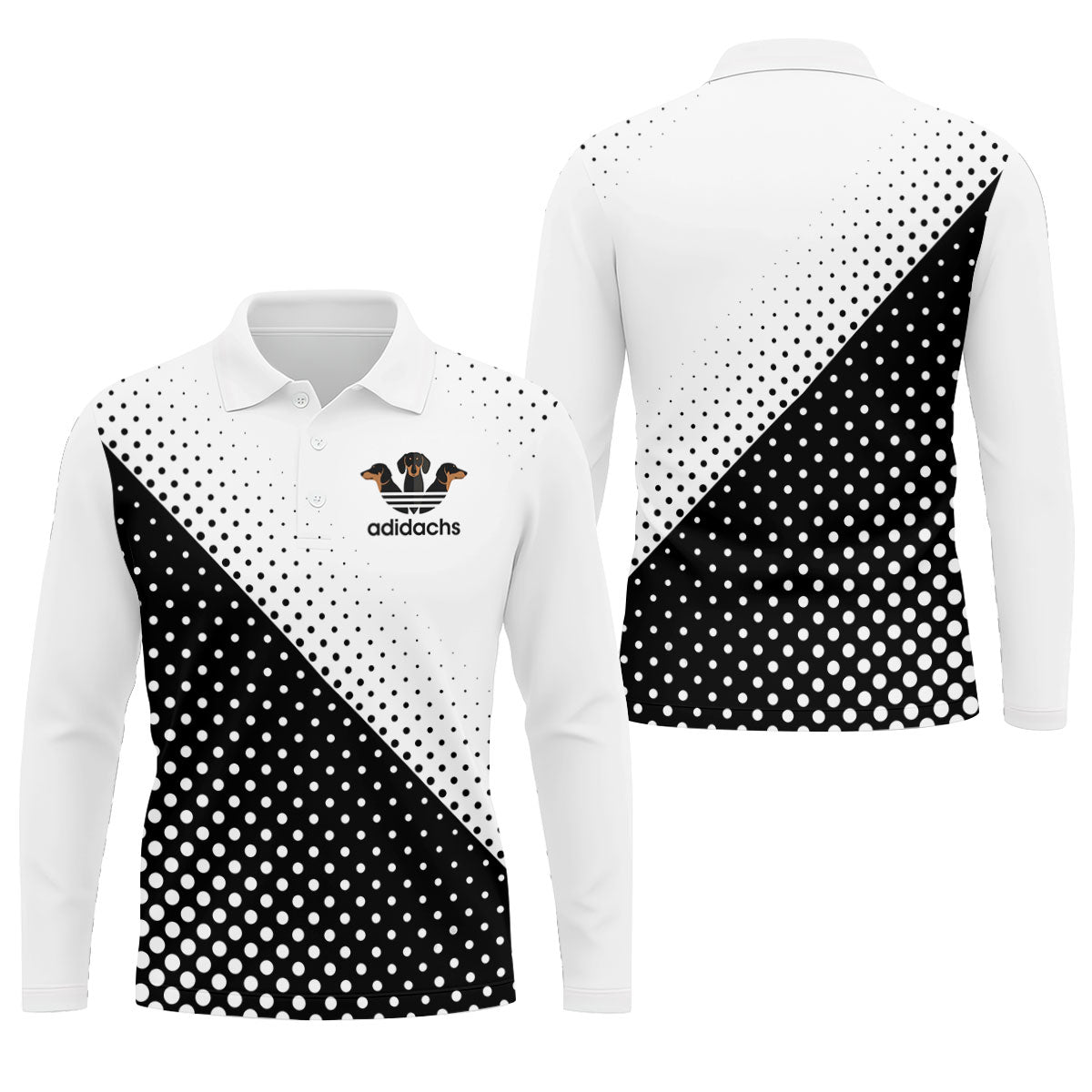 Adidachs Funny Dachshund White Golf Shirt, Men's Funny Golf Shirts, Polo Shirts For Men