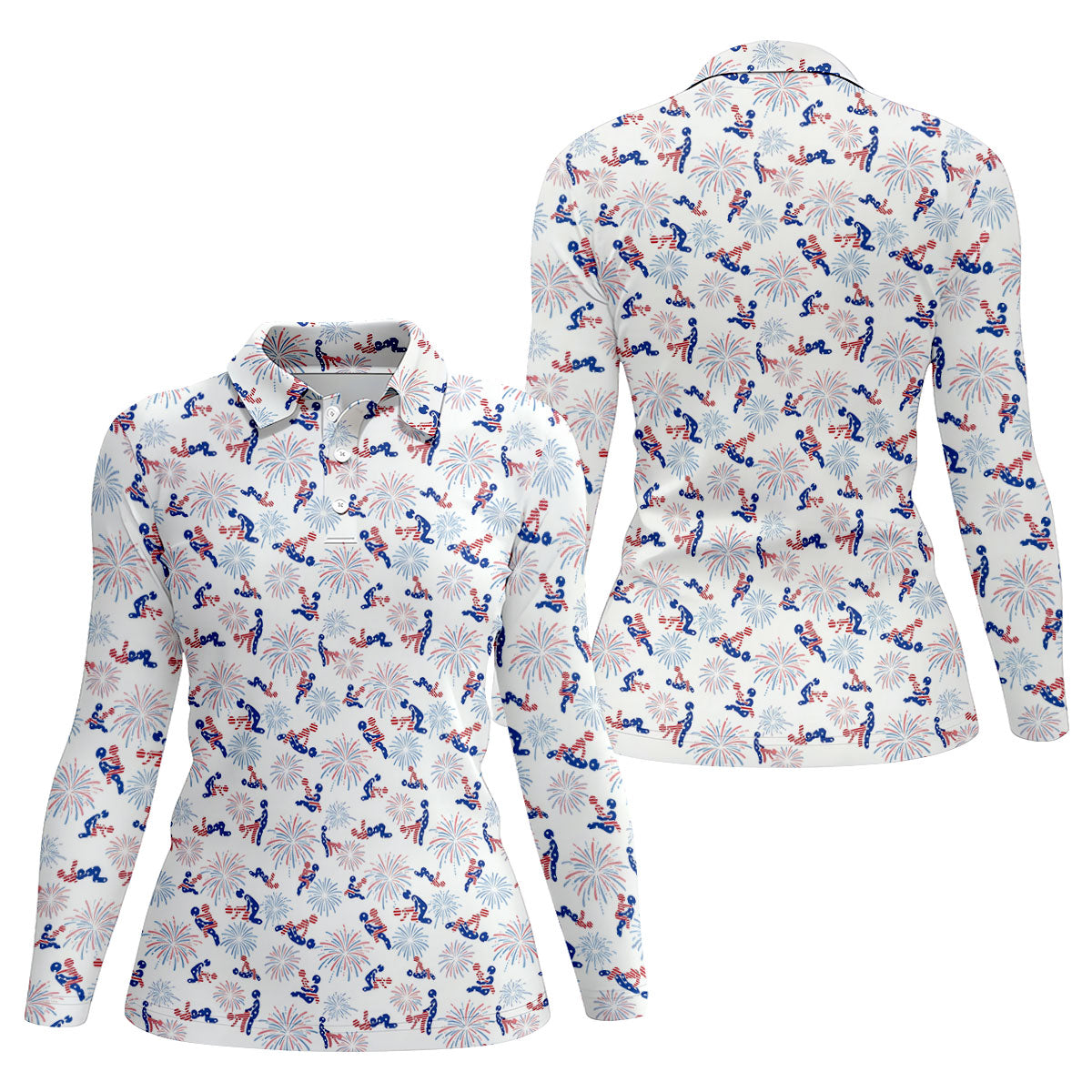 US Flag Pattern Naughty Couple Stick Figures Funny Golf Shirt, 250 Years Golf Shirt For Women
