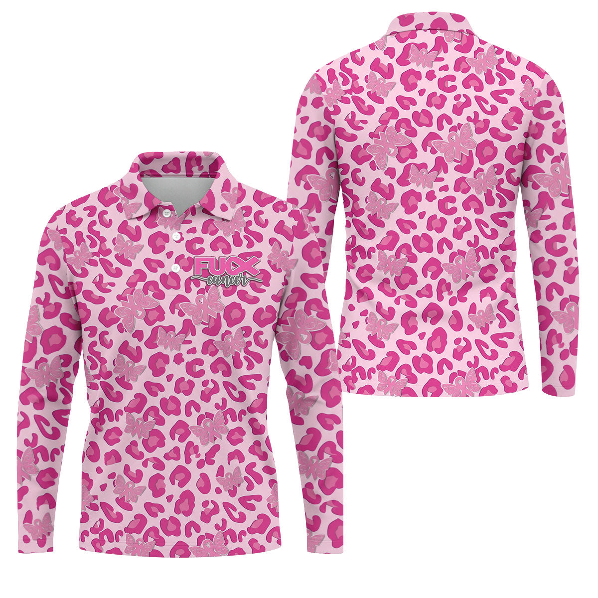 F*ck Cancer Leopard Butterfly Breast Cancer Polo Shirt, Men's Golf Shirt, Mens Golf Polo