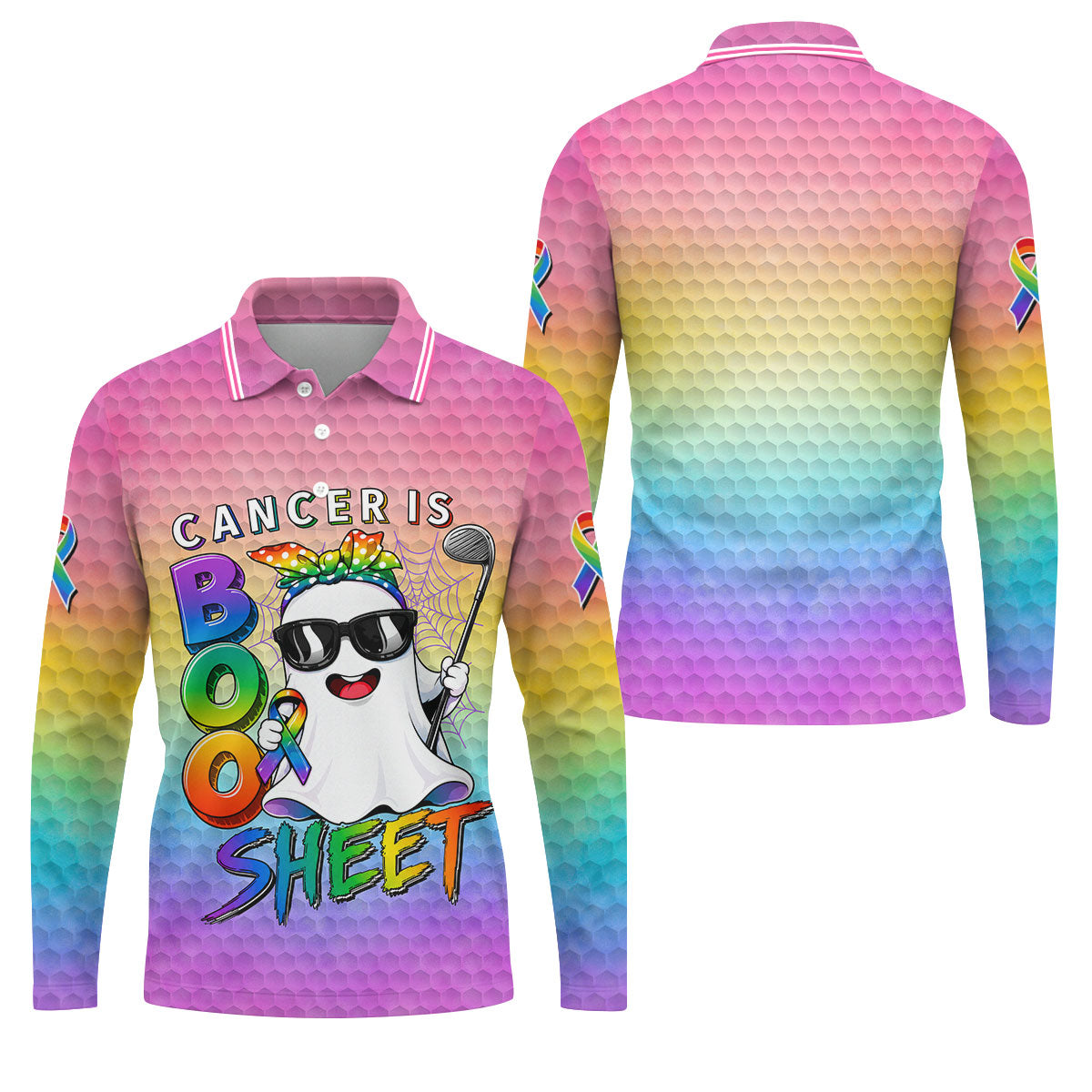 Cancer Is Boo Sheet Ghost Golf Polo Shirt, Golf Shirts For Men, Mens Golf Shirts