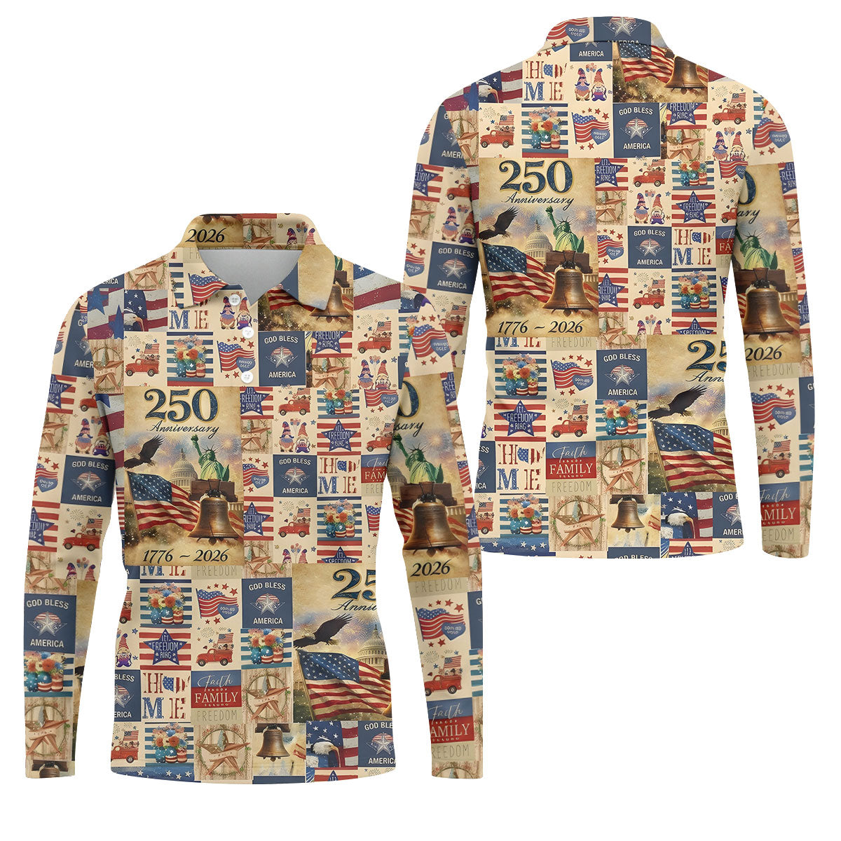 God Bless America Celebrating 250 Retro Golf Shirt, Patriotic 4th Of July Golf Shirts For Men