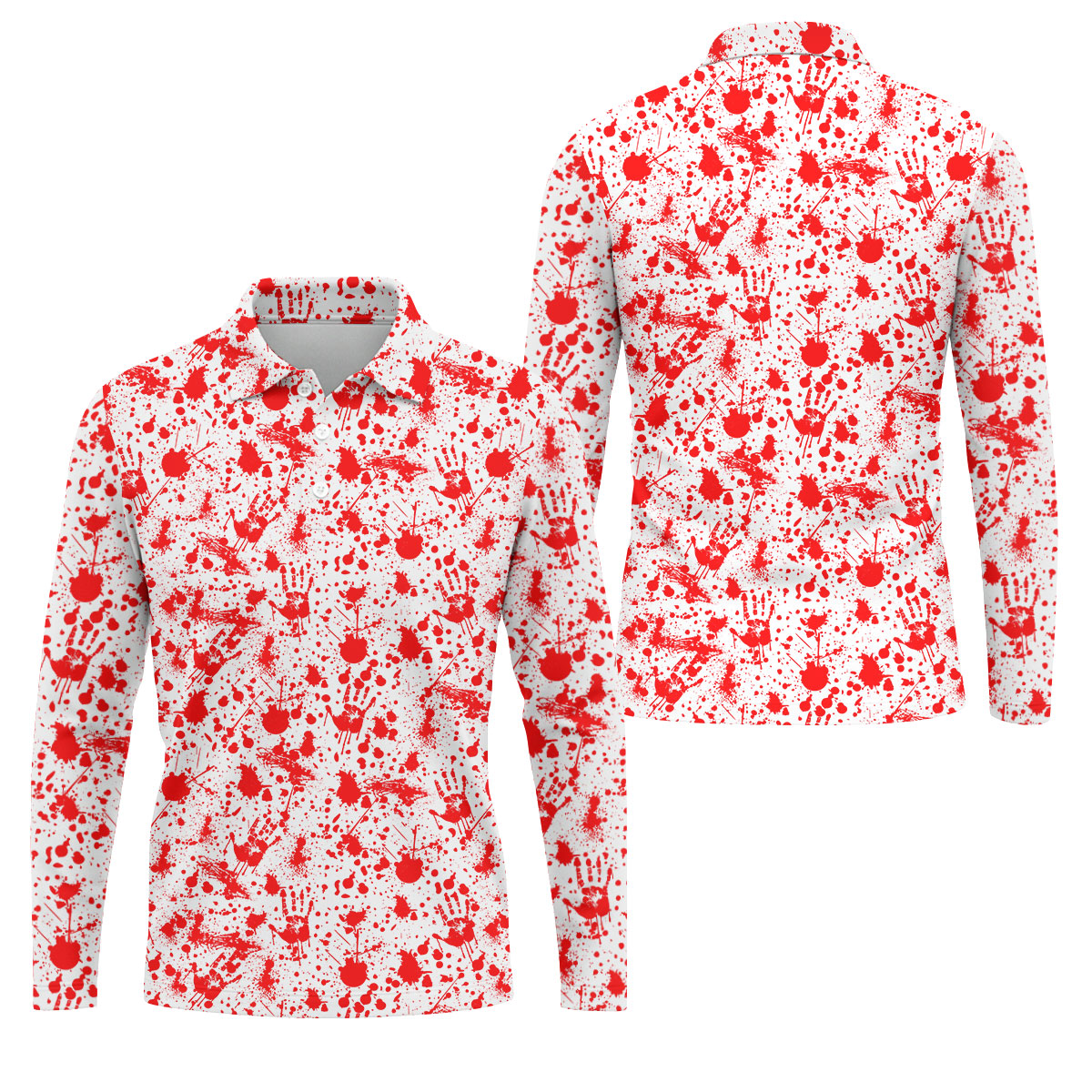 Horror Character Blood Splatter Pattern Golf Polo Shirt, Men's Golf Polo, Hawaiian Golf Shirt