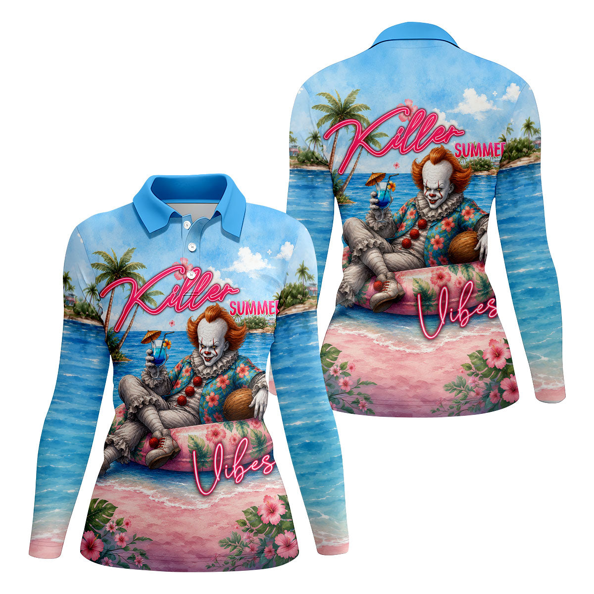 Killer Summer Vibes Scary Clown Golf Polo Shirt, Women's Golf Polo, Golf Tops For Women