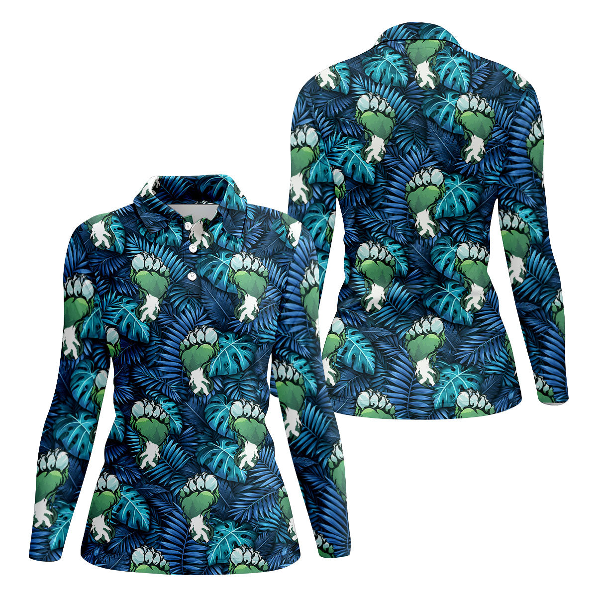 Funny Zombie Hulk Hand Tropical Golf Polo Shirt, Golf Shirts For Women, Women's Golf Apparel