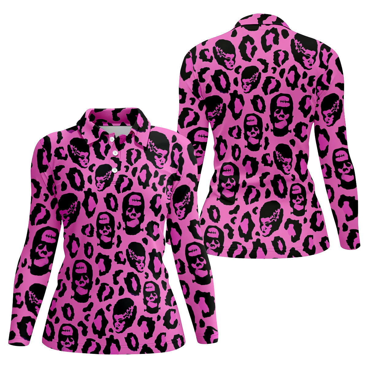 Leopard Print Horror Character Halloween Golf Polo Shirt, Golf Tops, Women's Golf Polo
