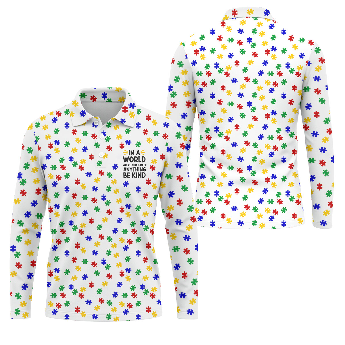 In A World Where You Can Be Anything Be Kind Golf Tops For Men, Autism Awareness Color Golf Shirts For Men