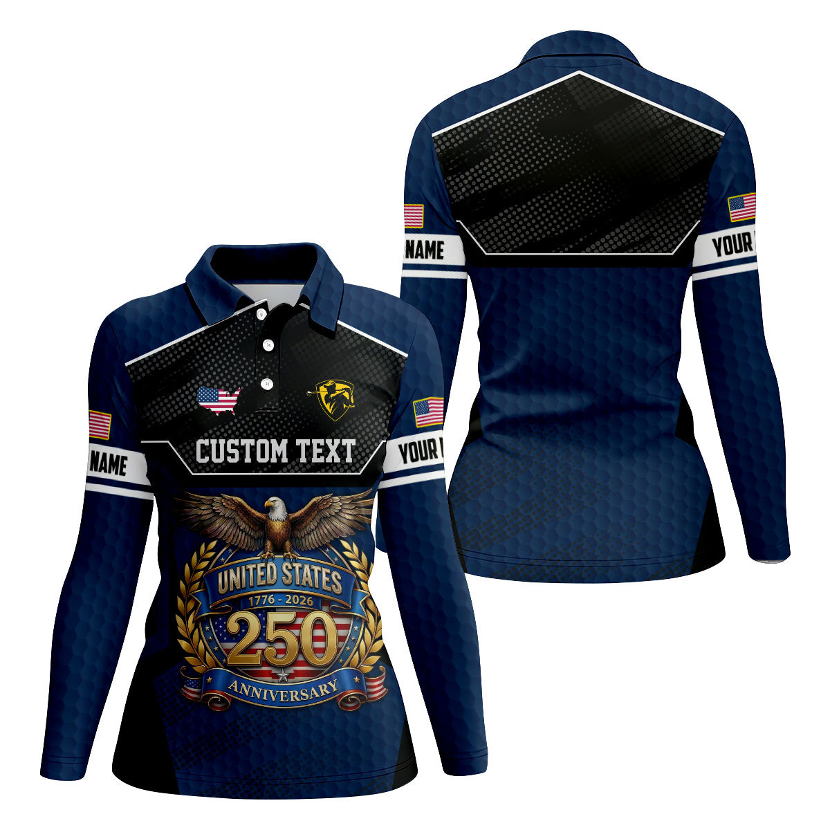 US 250 Anniversary Patriotic 4th Of July Navy Golf Shirt, Ladies Golf Shirts, Golf Shirt For Women
