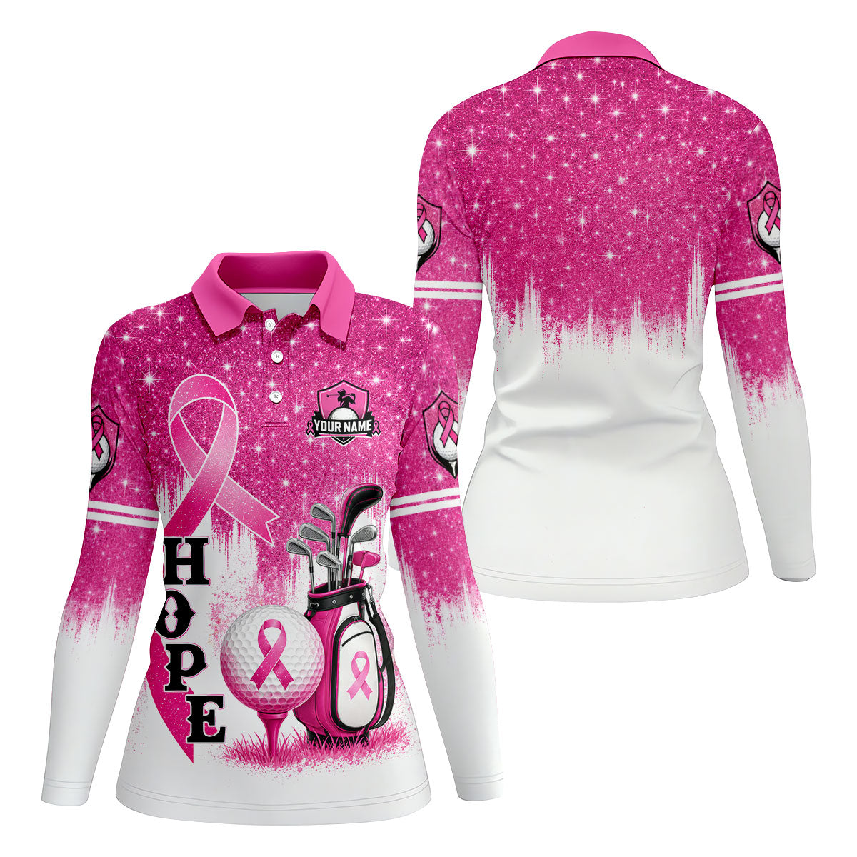 Custom Male Golfer Hope Breast Cancer Polo Shirt, Women’s Golf Apparel, Ladies Golf Top