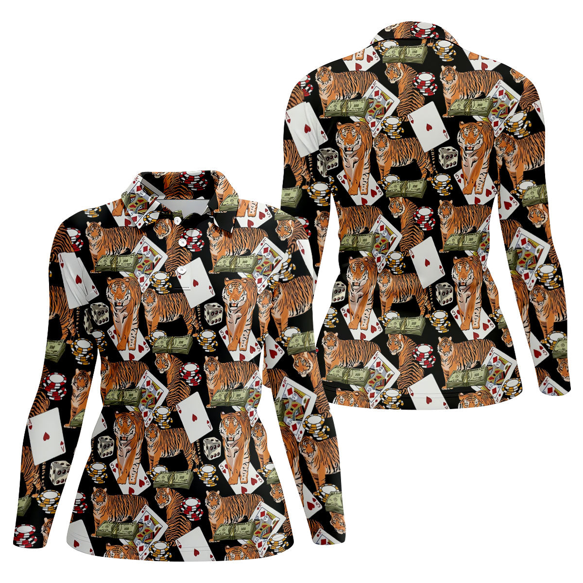 Money Tiger Poker Dice Chips And Cards Hawaiian Golf Shirt, Golf Shirt For Women
