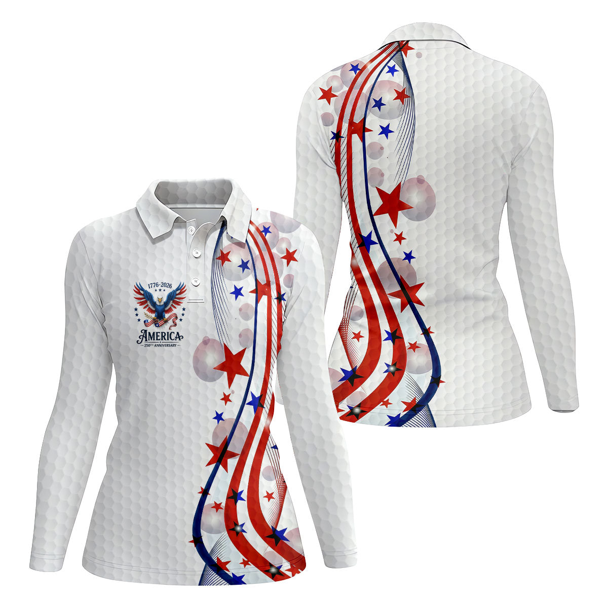 Red White Blue Wavy Stripes Bald Eagle Logo Patriotic 4th Of July Golf Shirt, 250 Years Golf Shirt For Women