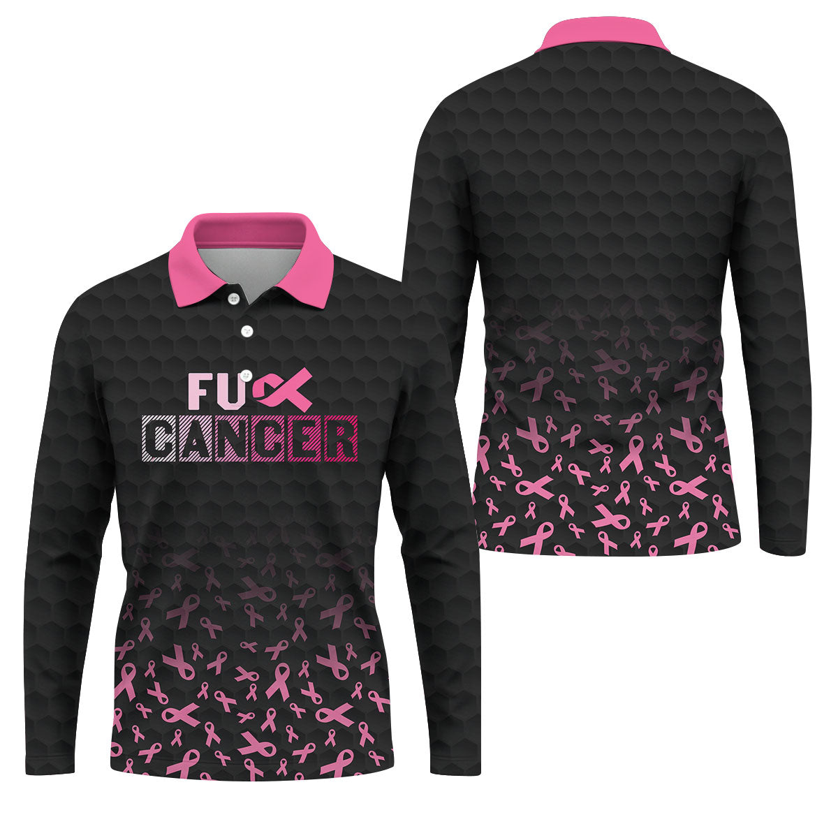 Fuck Cancer Black Pink Ribbon Breast Cancer Polo Shirt, Men's Golf Shirt, Mens Golf Polo